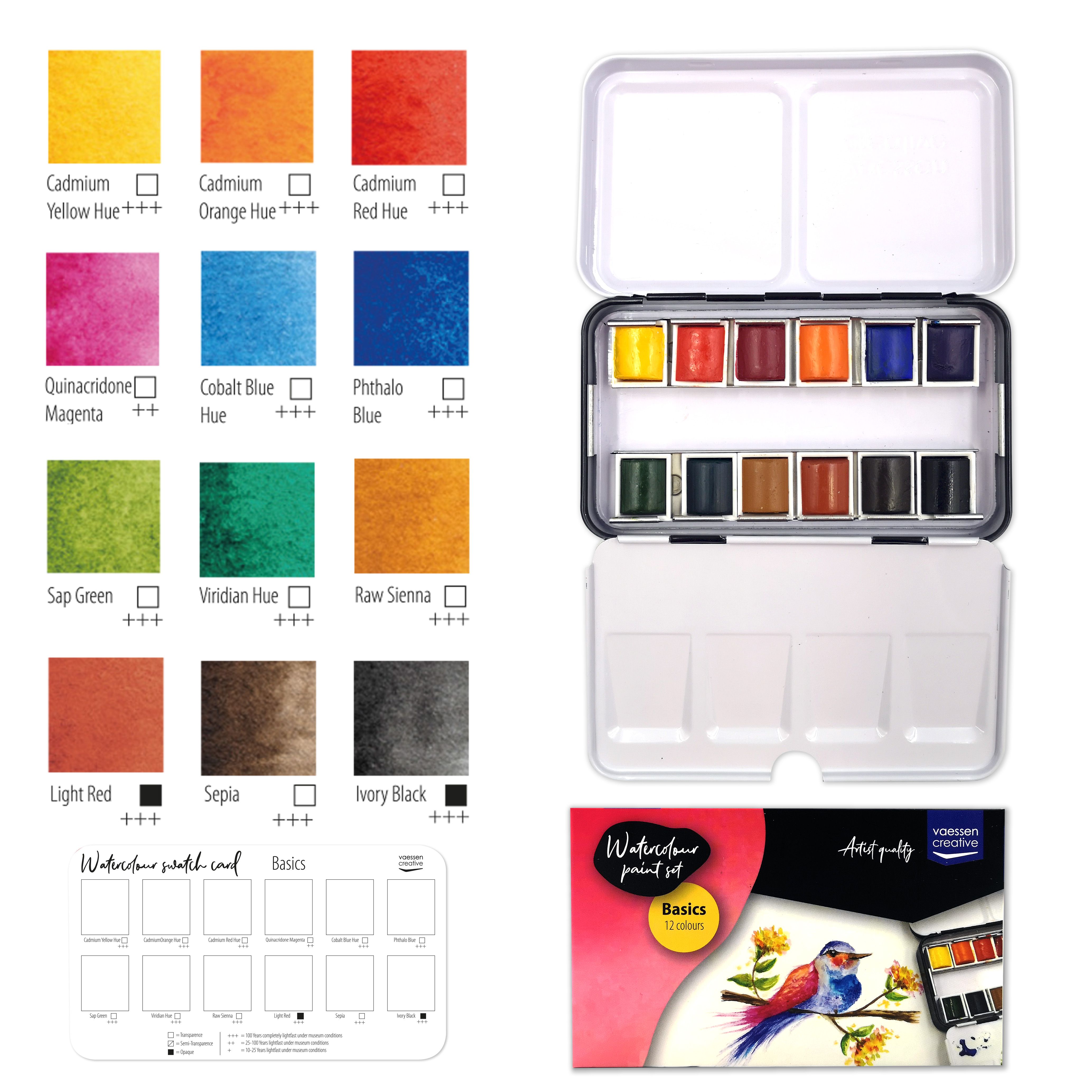 Vaessen Creative • Aquarelles Set Basics 12 couleurs