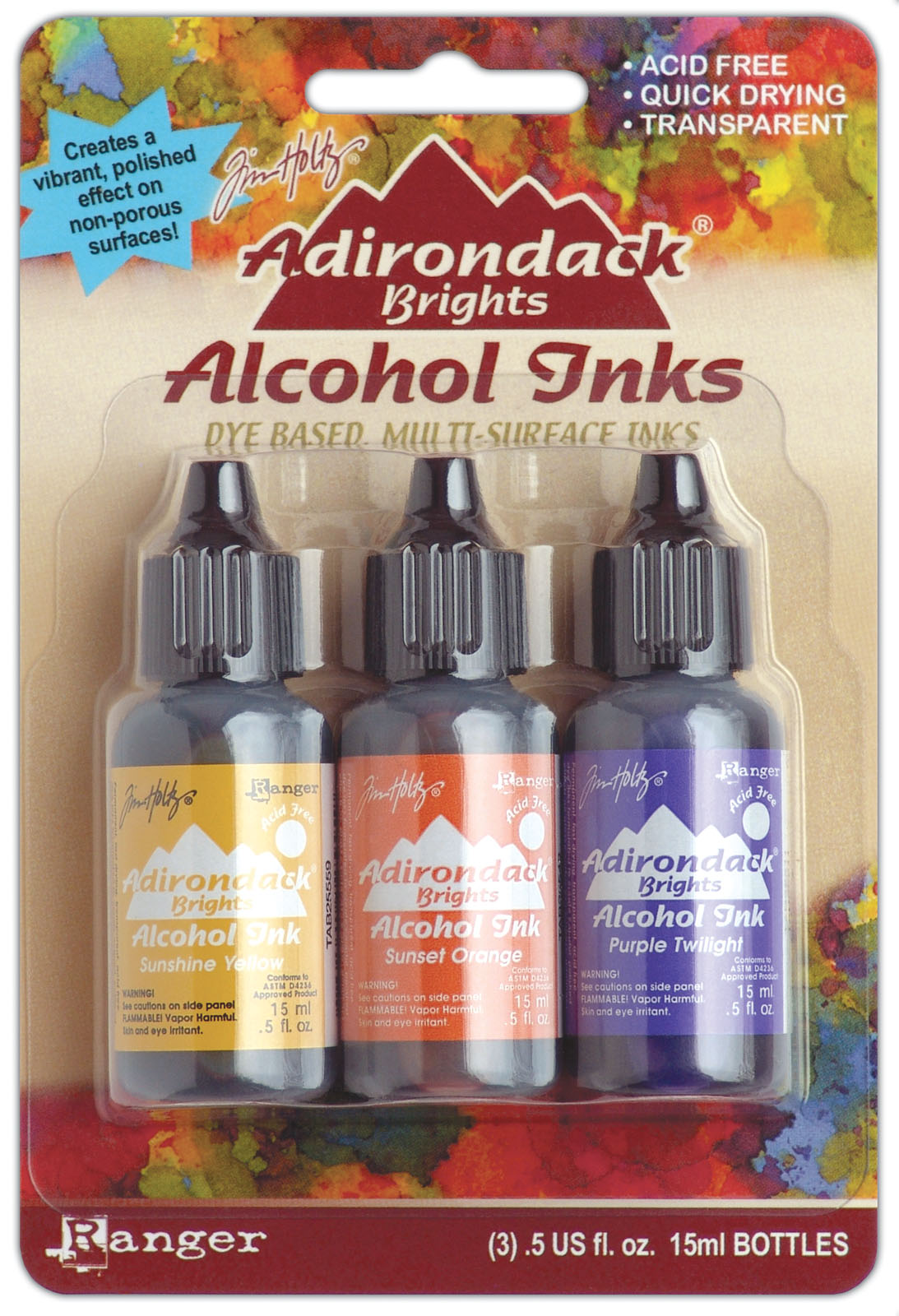 Ranger • Adirondack alcohol inks Yellow, Orange & Purple 15ml