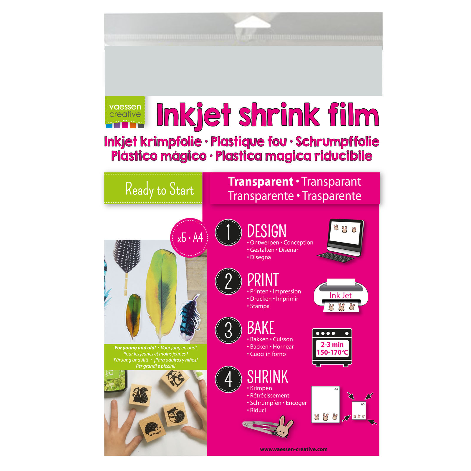 Vaessen Creative • Shrink plastic (inkjet) A4 Transparant 5pcs