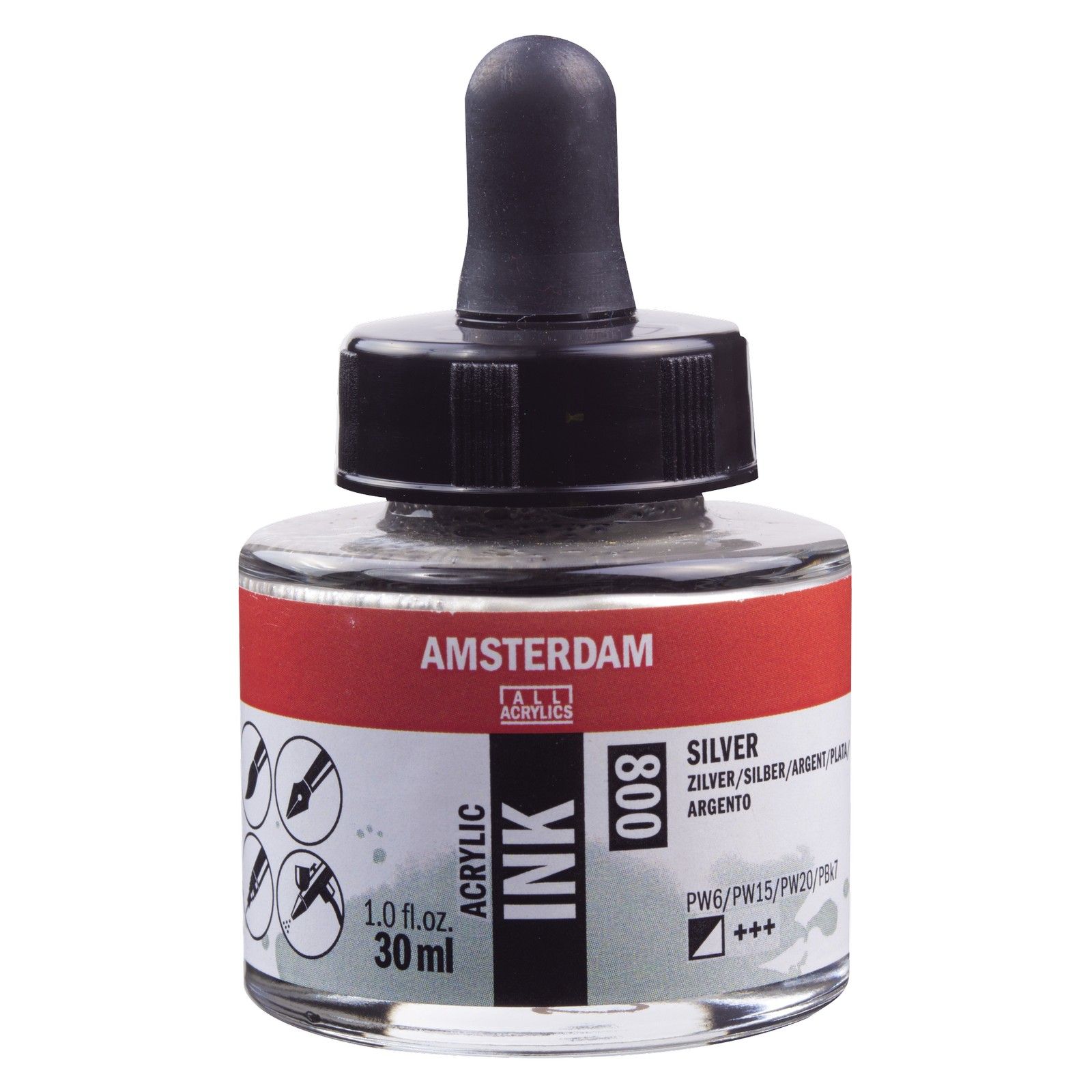 Amsterdam • Acrylinkt Fles 30 ml Zilver 800