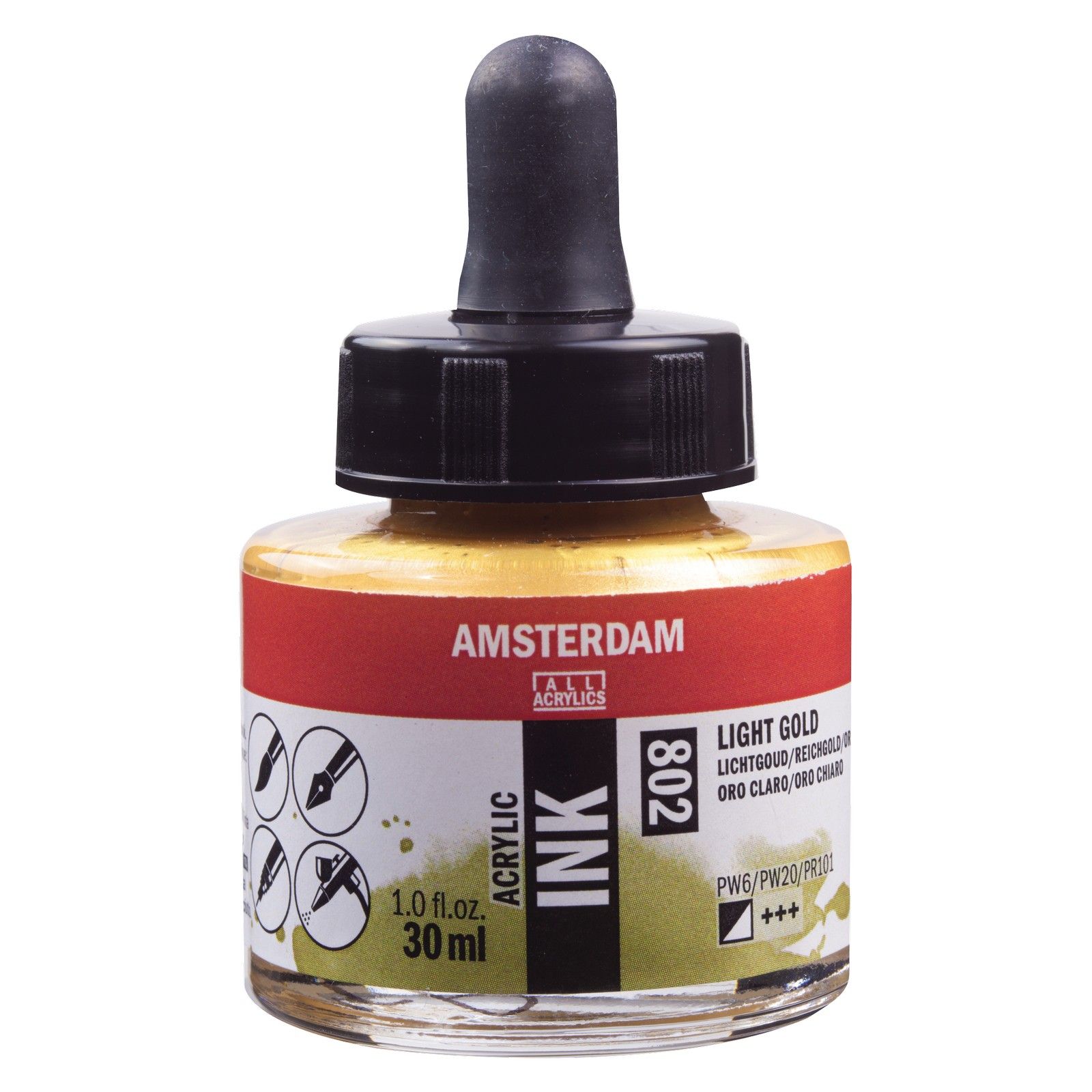 Amsterdam • Acrylinkt Fles 30 ml Lichtgoud 802