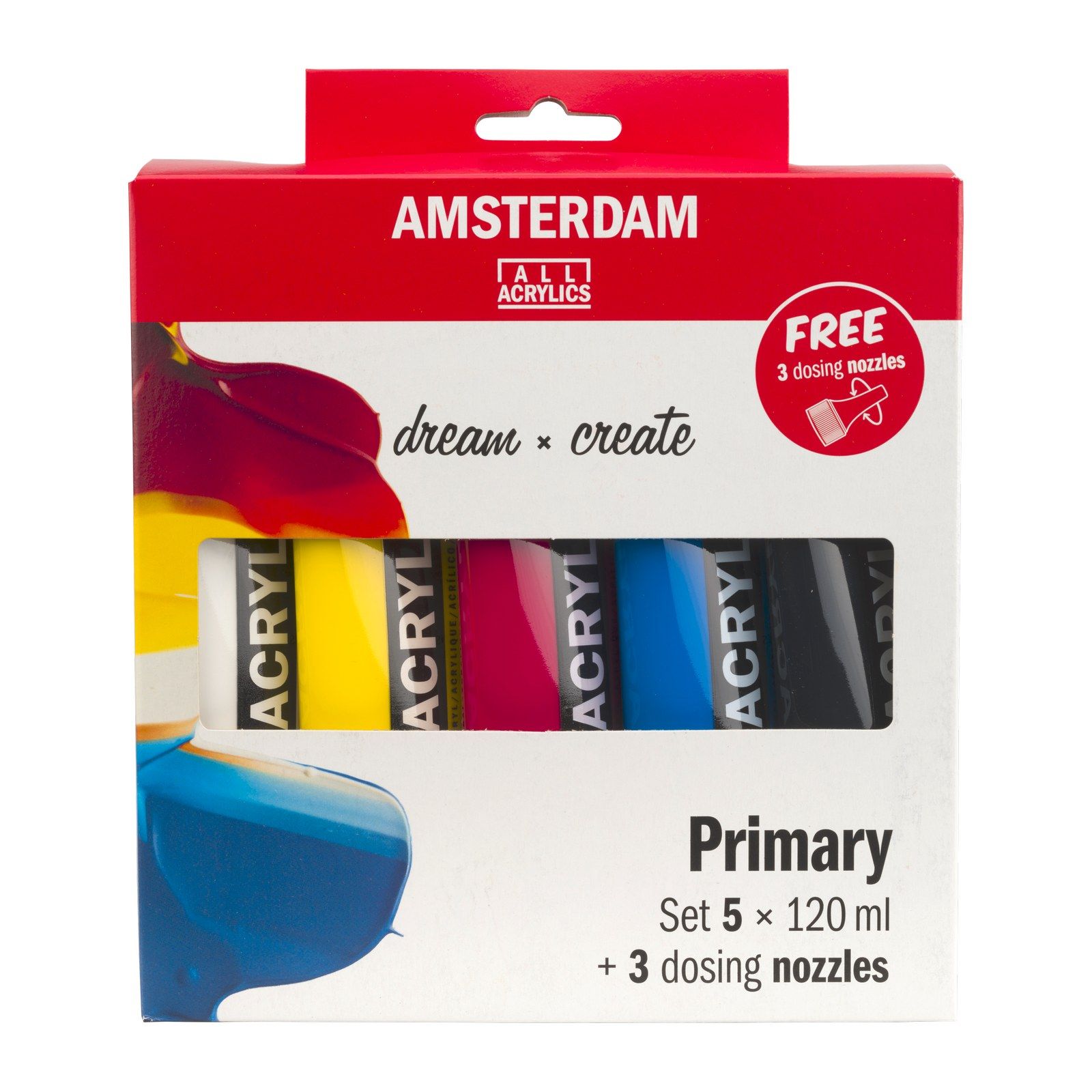 Amsterdam • Standard Series Acrylic Paint Primary Set 5x120ml & 3 Dispensing Spouts