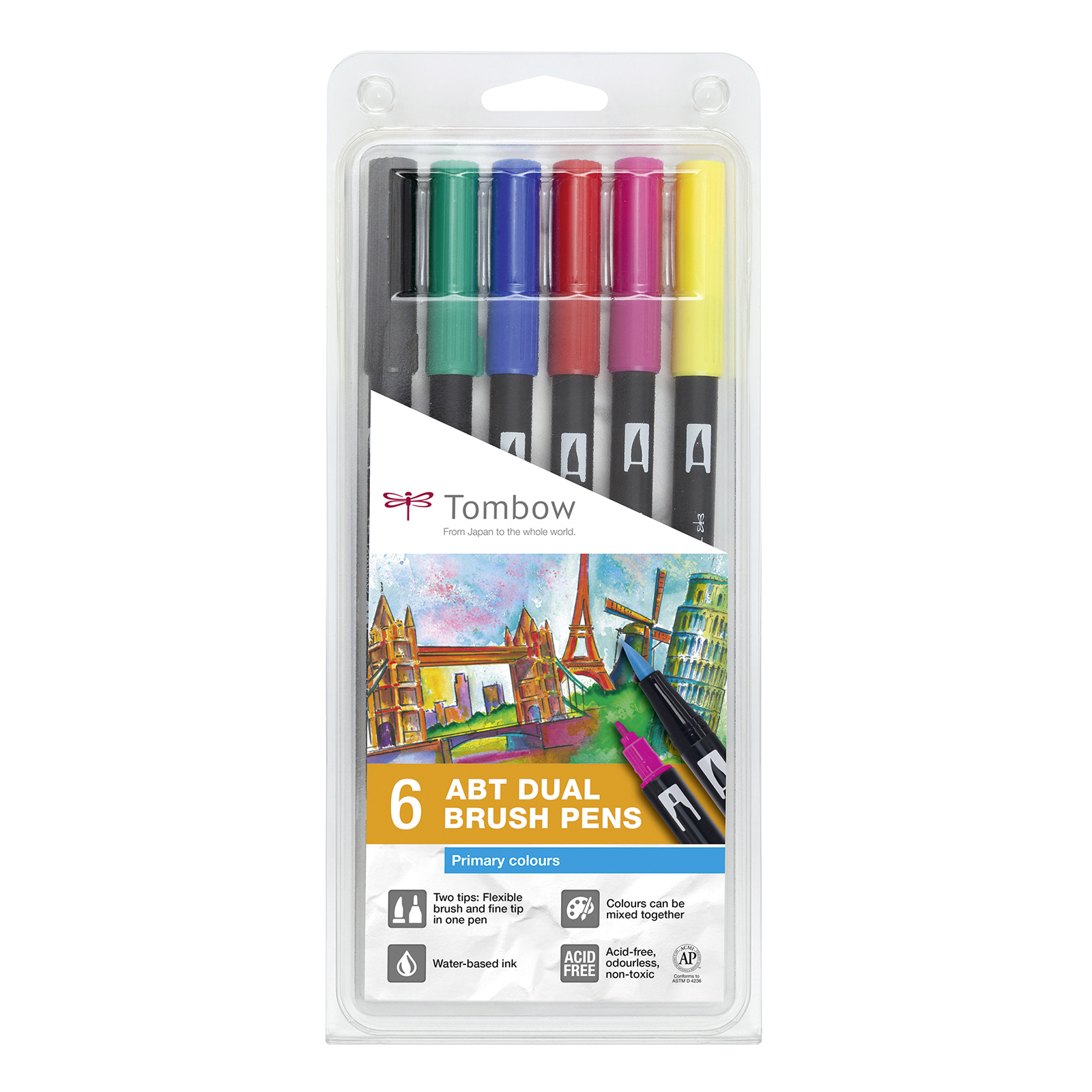 Tombow • Brush pen con doble punta set de 6 Colores primarios