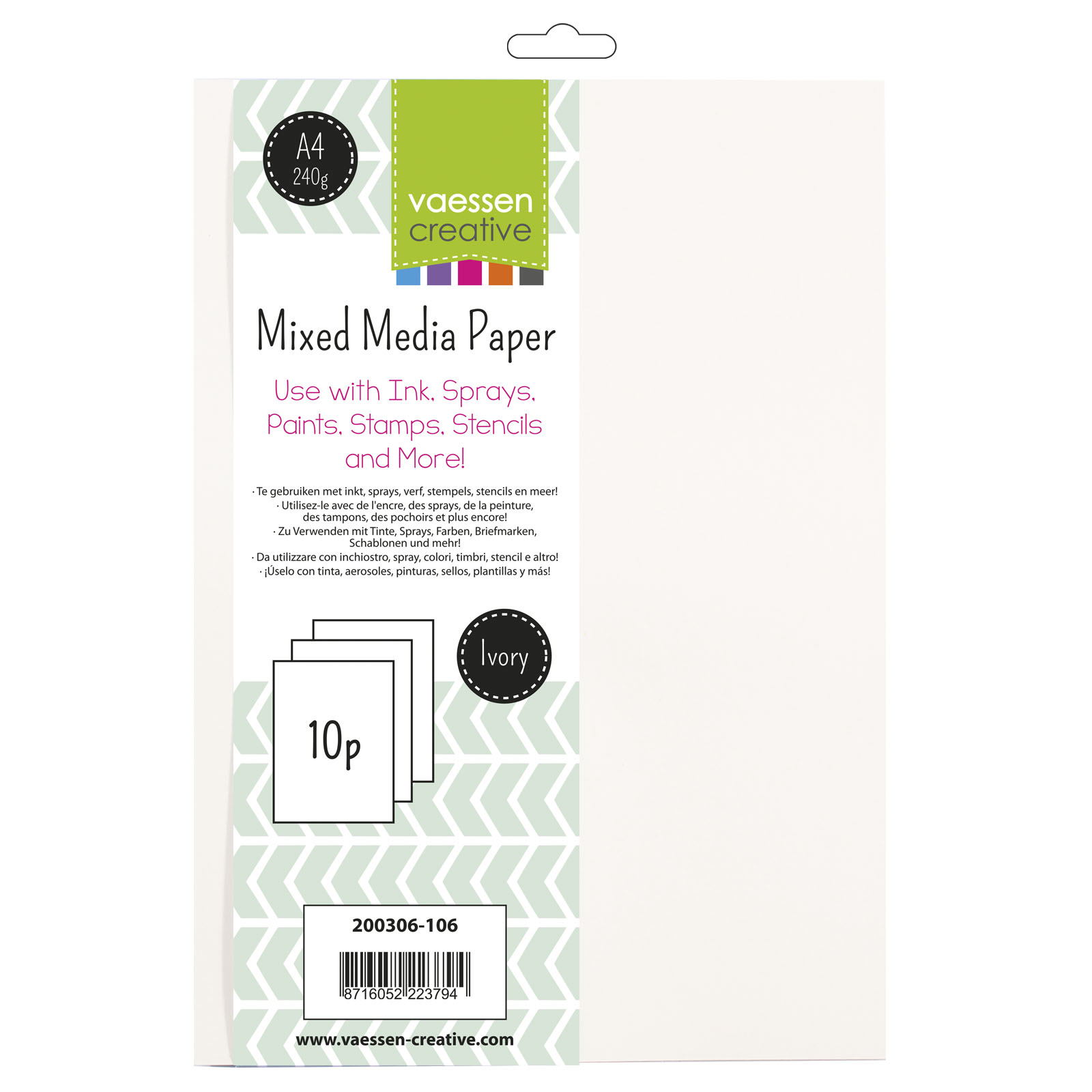 Vaessen Creative • Papier mixed media ivoire A4 x10