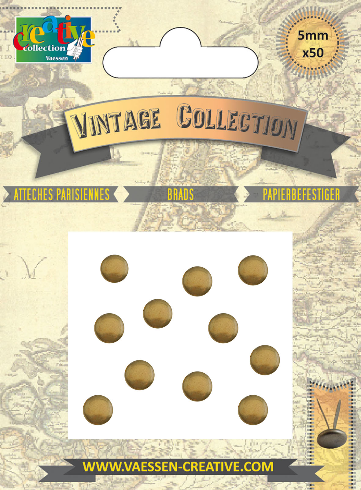 Vaessen Creative • Brads vintage 5mm Oro antiguo 