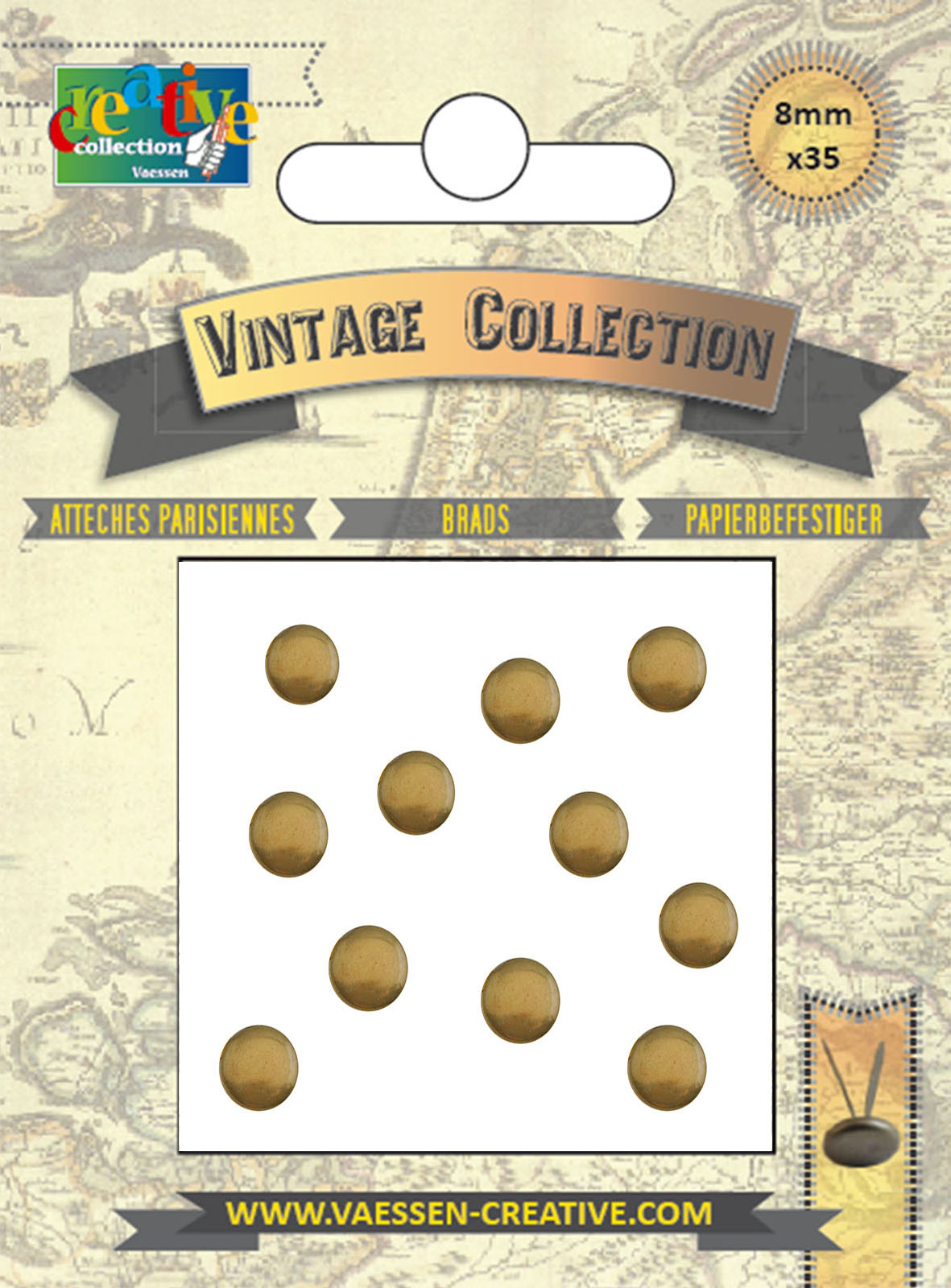 Vaessen Creative • Brads vintage 8mm Antique Gold 