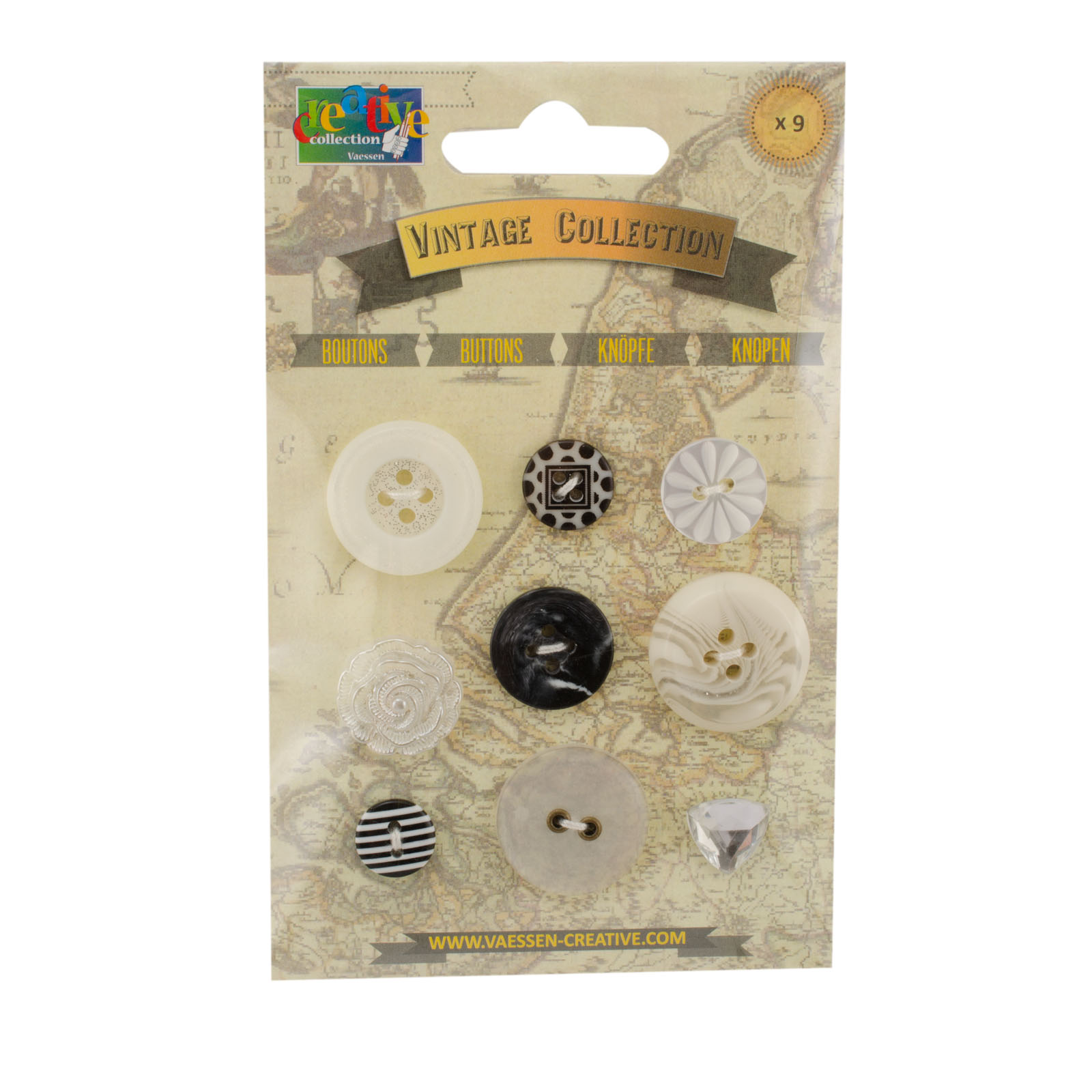 Vaessen Creative • Vintage buttons assortiment black & white 9pcs