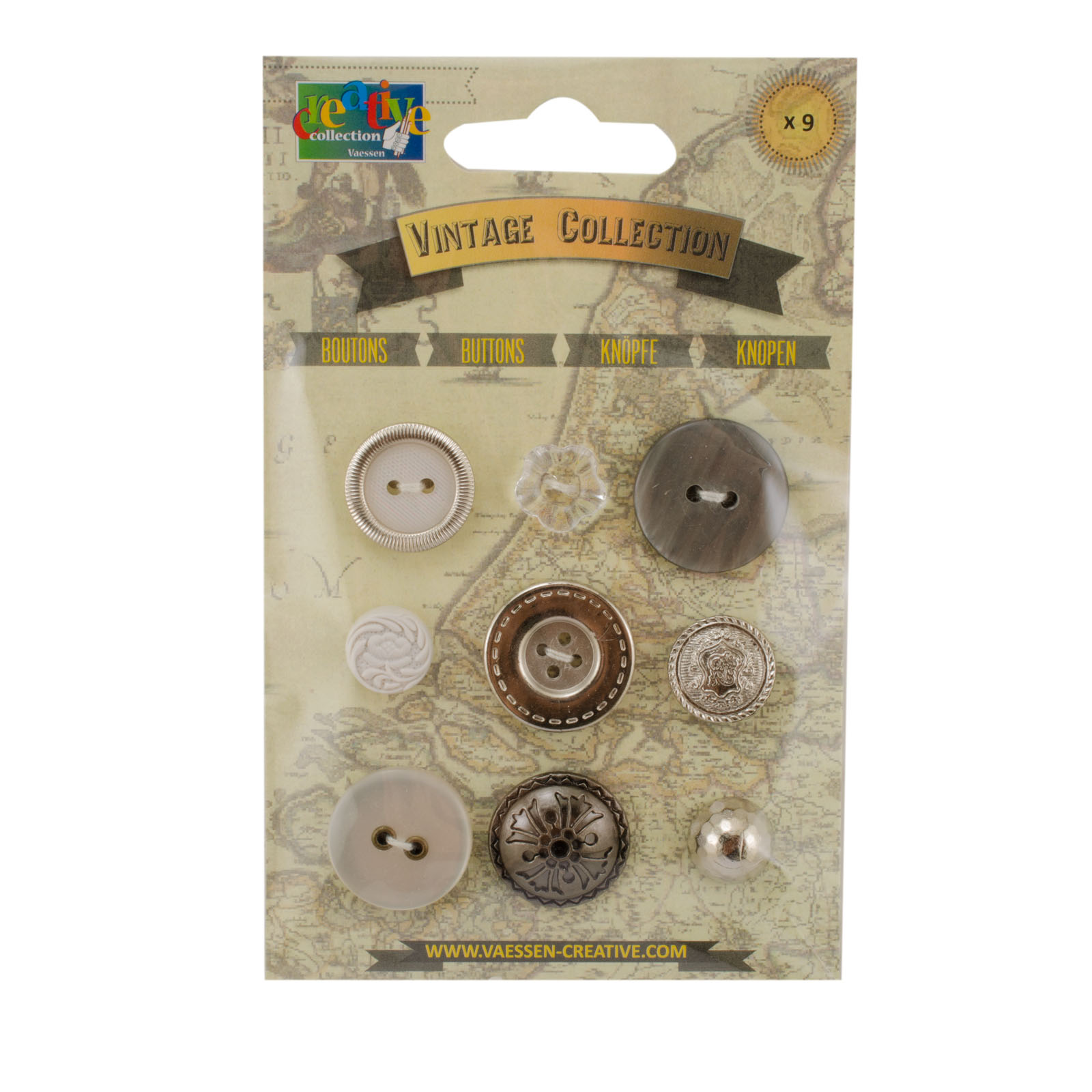 Vaessen Creative • Vintage buttons assortiment silver 9pcs