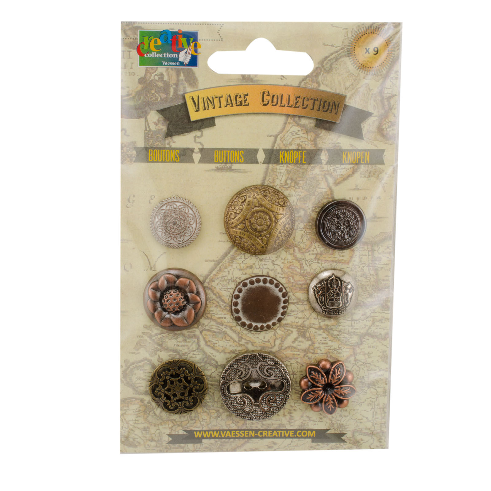 Vaessen Creative • Vintage buttons assortiment bronze 9pcs