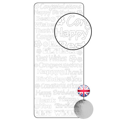 Vaessen Creative • Sticker 10x23cm 10pcs Silver Diverse English Congratulatory Texts