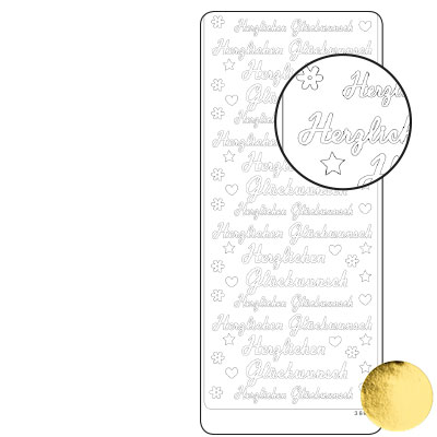 Vaessen Creative • Sticker 10x23cm 10pcs Gold  Herzlichen Gluckwunsch  