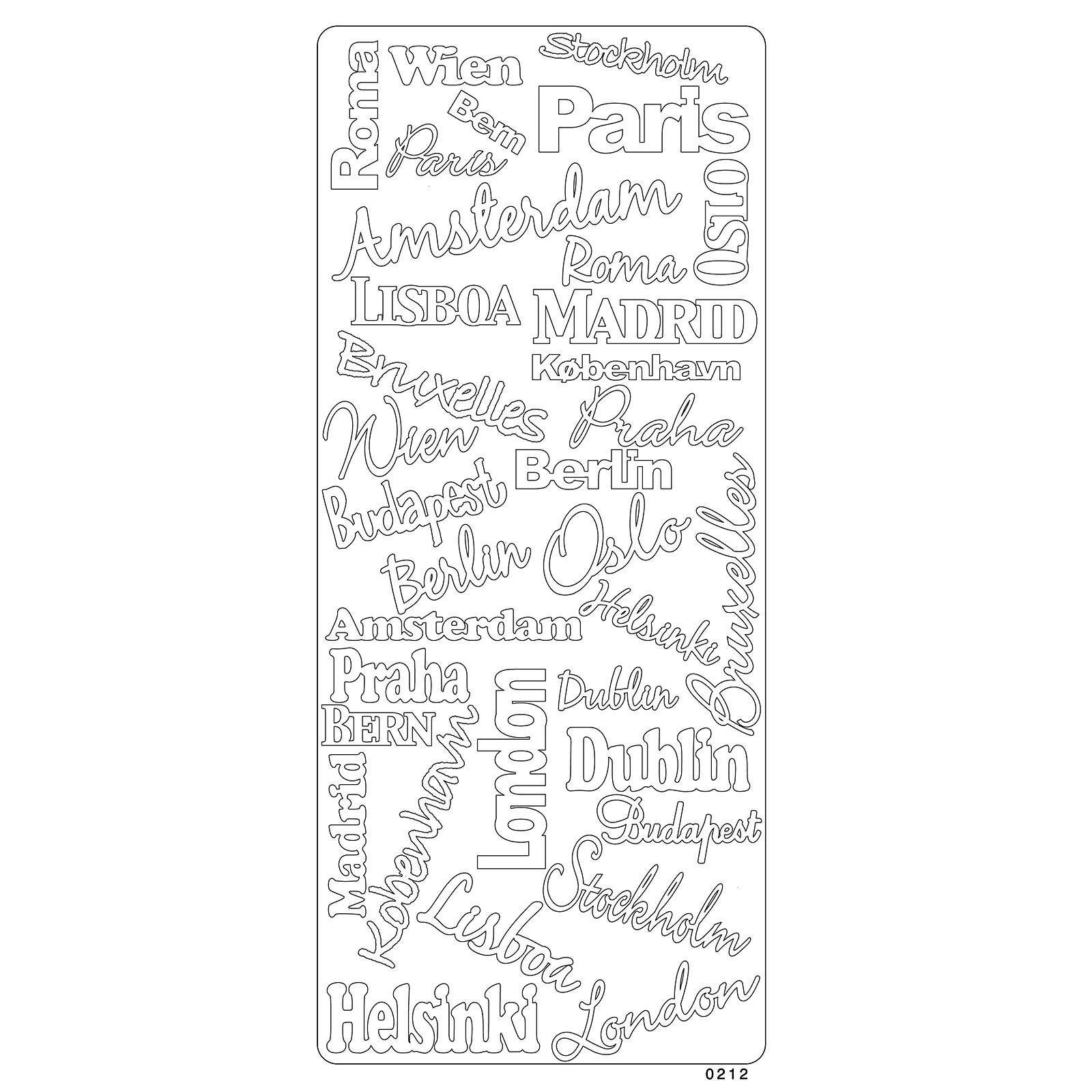 Vaessen Creative • Sticker 10x23cm 10pcs Zilver Diverse Teksten Met Hoofdsteden