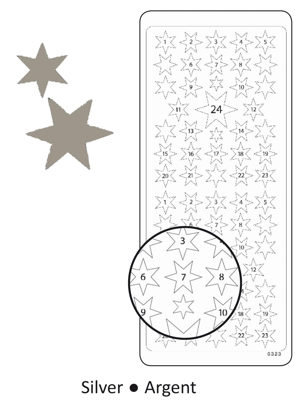 Vaessen Creative • Sticker 10x23cm 10pcs Silver Adventnumbers Small