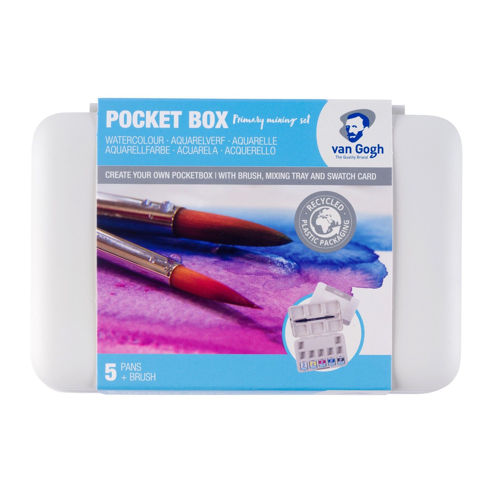 Van Gogh • Watercolour Pocket Box Primary Mixing Set 5 Half Pans + 7 Empty Spots