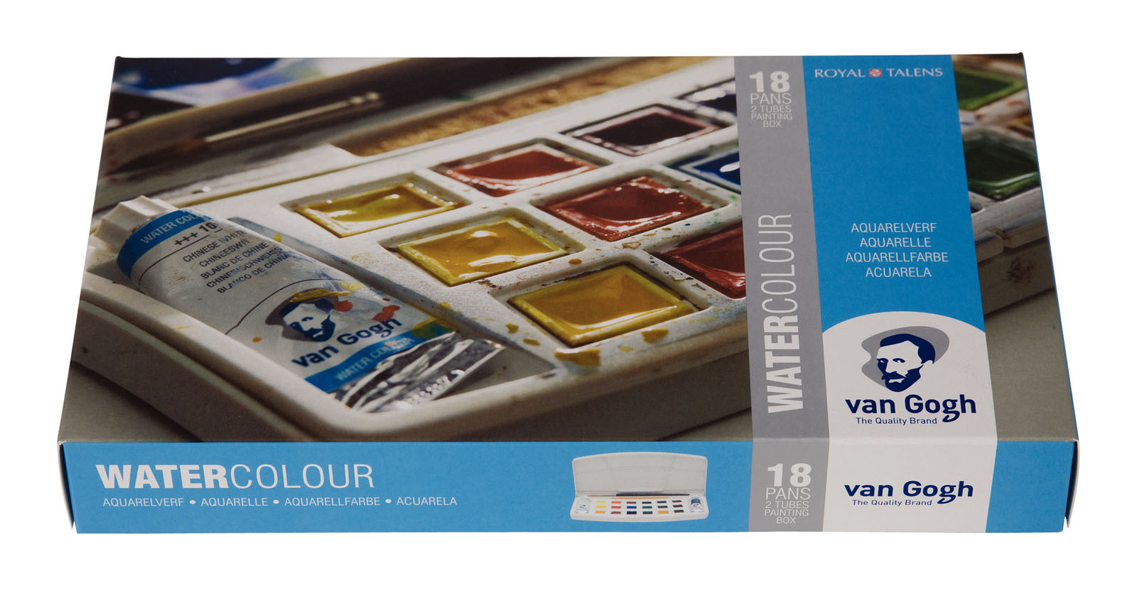 Van Gogh • Estuche plástico de acuarelas con 18 colores en medias pastillas y 2 colores en tubos de 10 ml