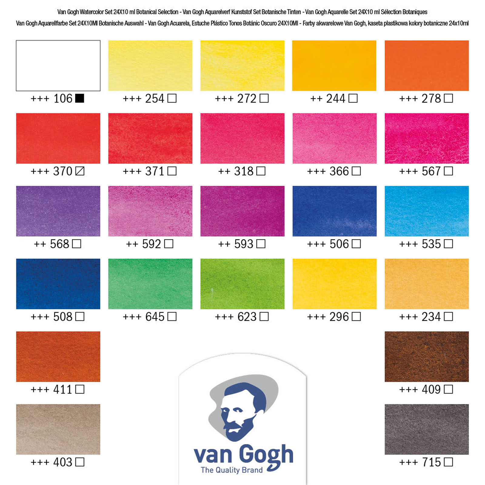 Van Gogh • Watercolour paint Plastic Case set Botanical selection with 24  Colours in half pans