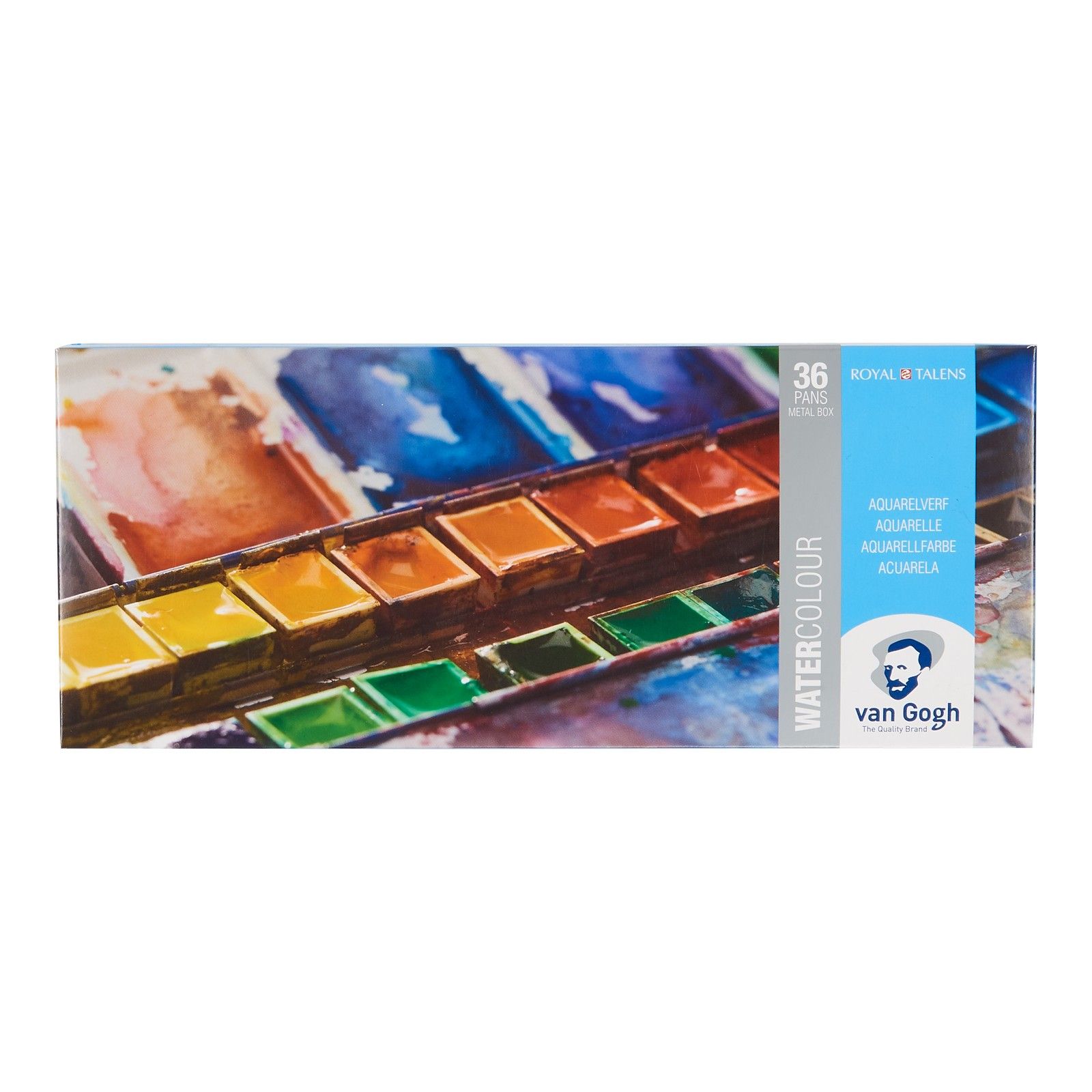 Van Gogh • Aquarelverf set in metalen blik met 36 kleuren in halve Napjes + 1 penseel