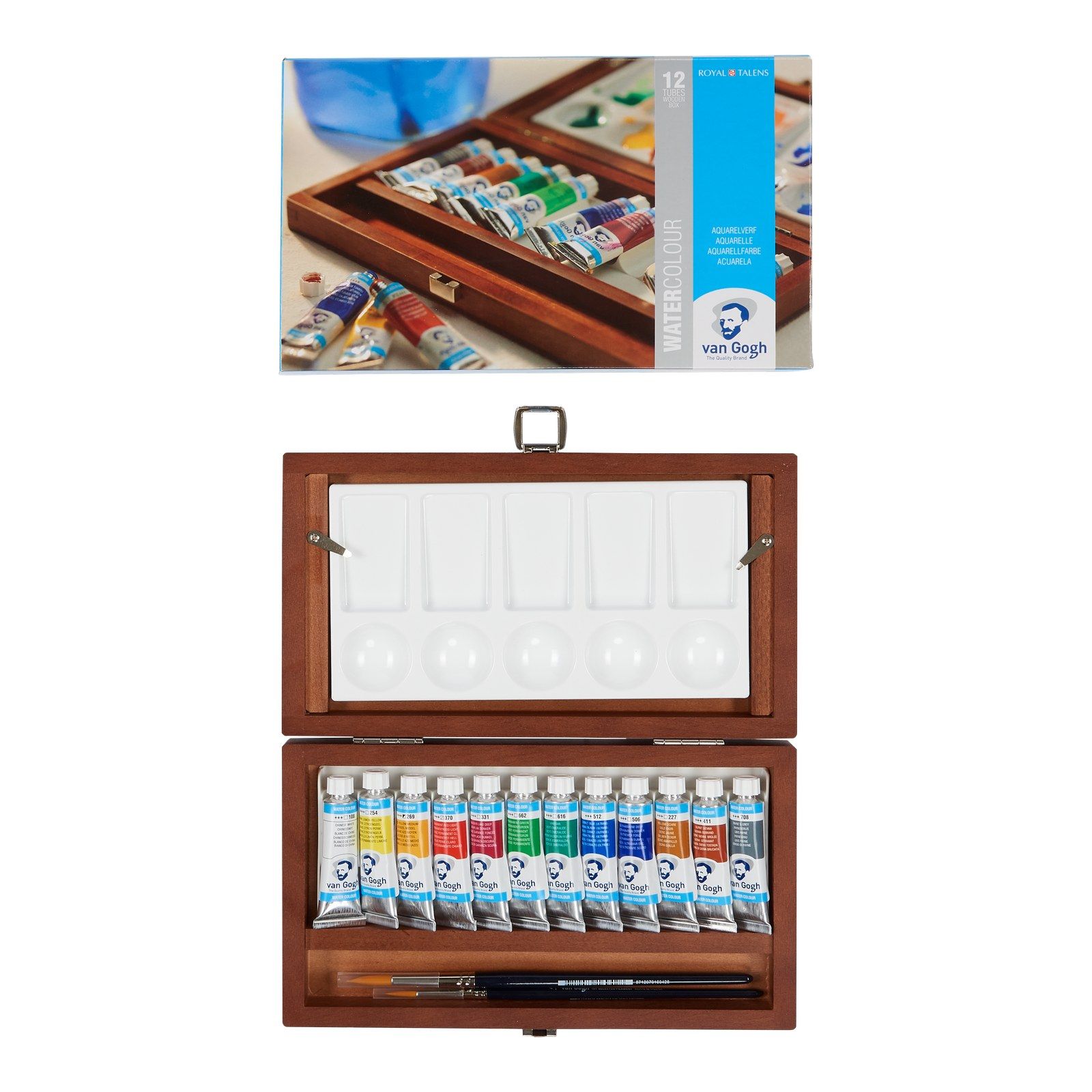 Van Gogh • Aquarelverf Set in Kist met 12 Kleuren in Tubes van 10ml + 3 Accessoires