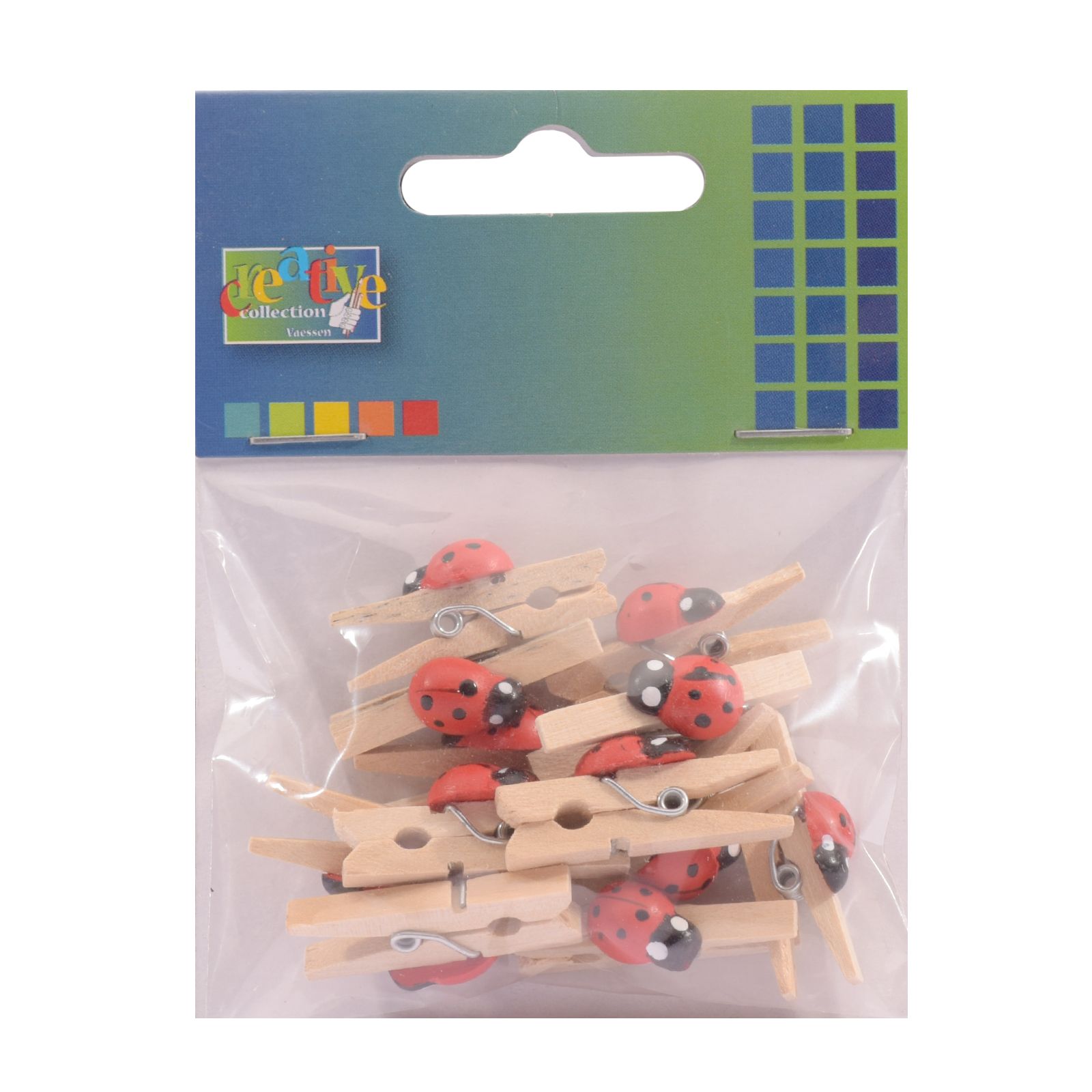 Vaessen Creative • Ladybug 9x13mm on clothespin 30mm 12pcs