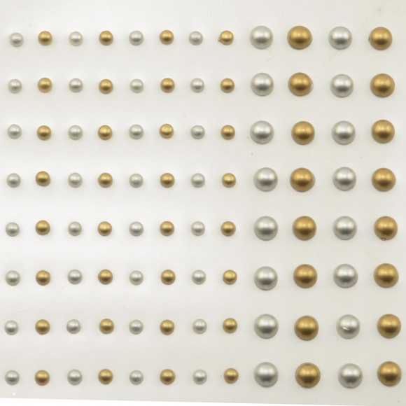 Vaessen Creative • Adhesive half pearls 3+5mm 108pcs Mat Gold and Silver