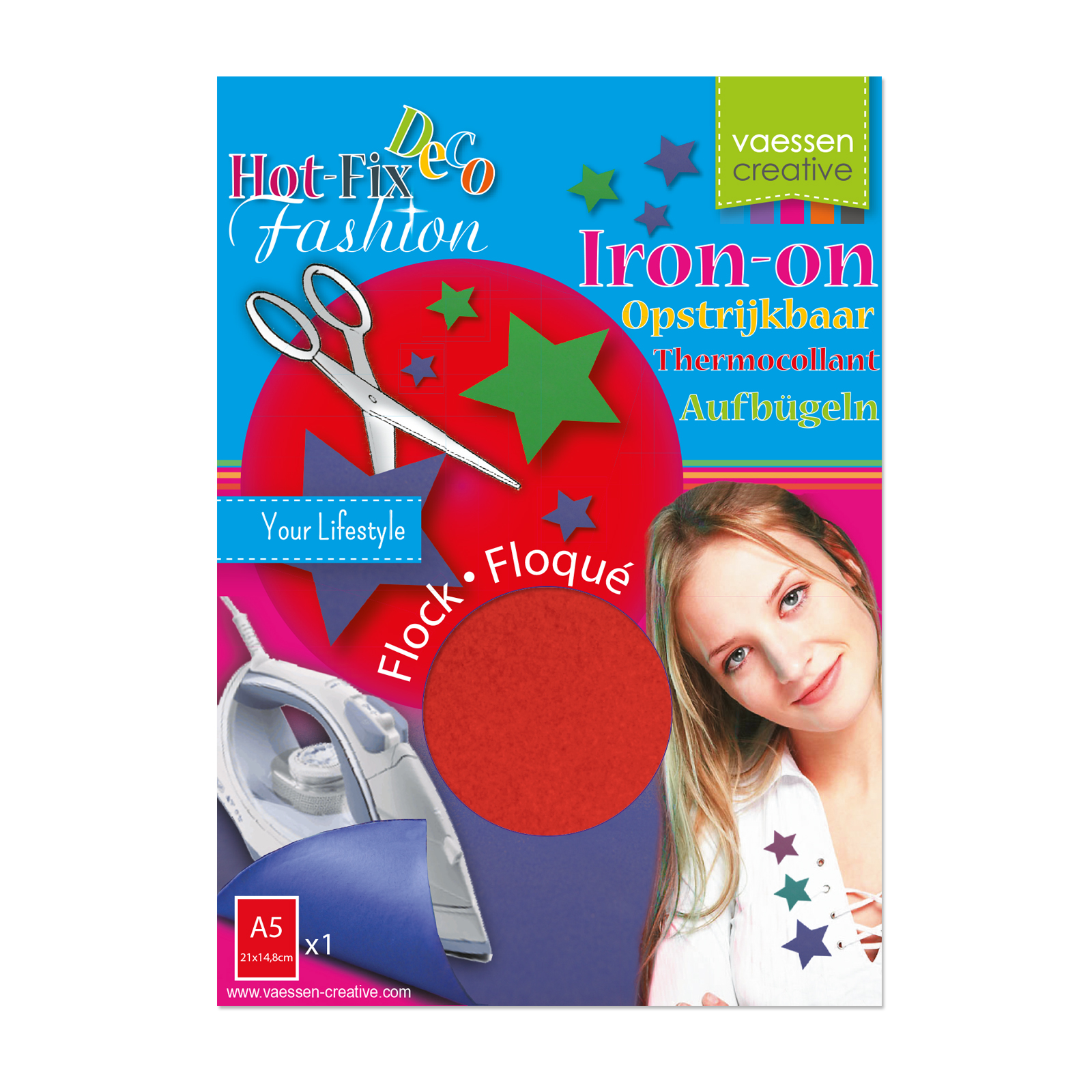 Vaessen Creative • Tissu floqué thermocollant 21x14,8cm sachet Rouge