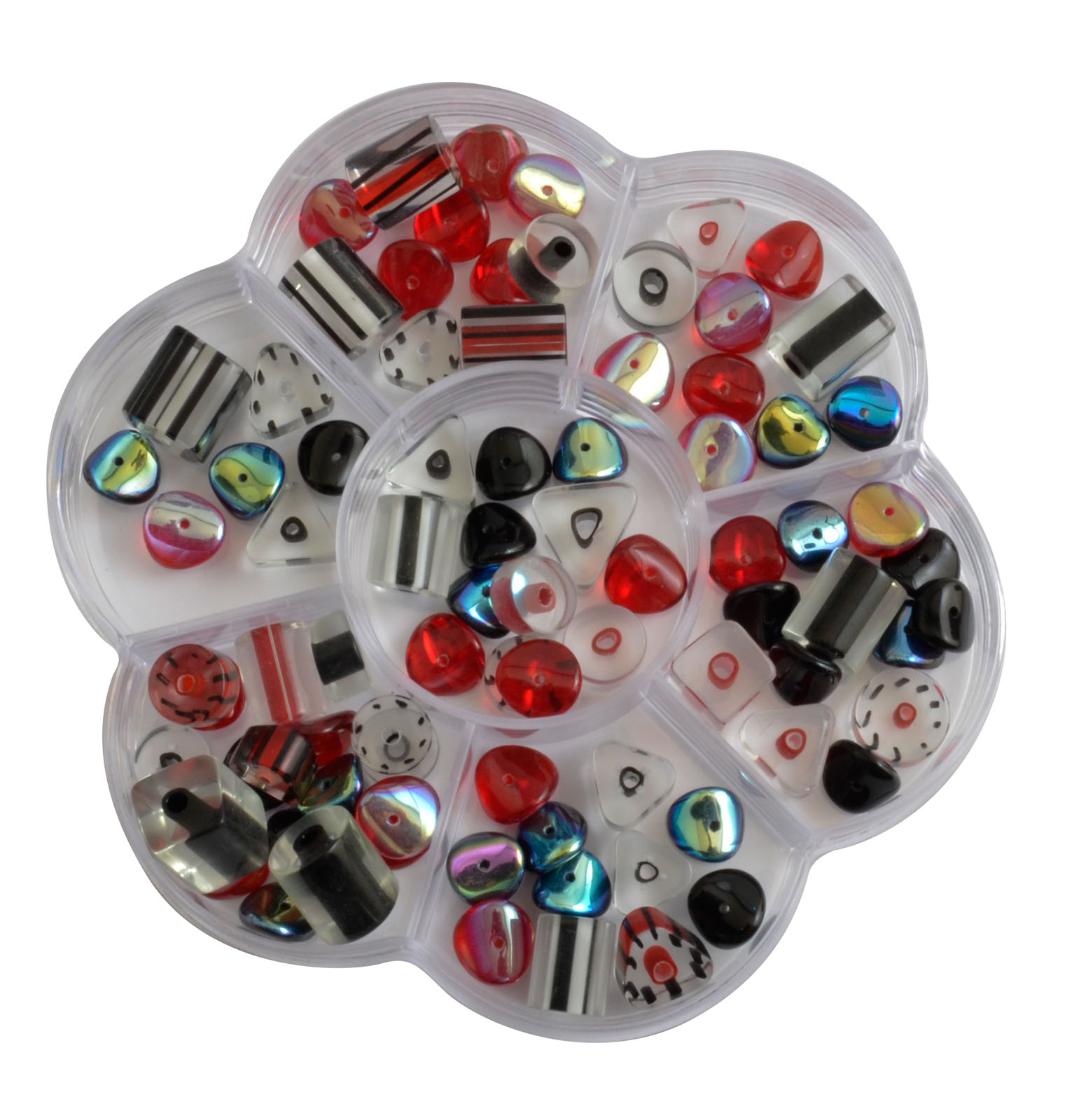 Vaessen Creative • Glass Beads Flower-Box +/- 60g assorti Black-Red