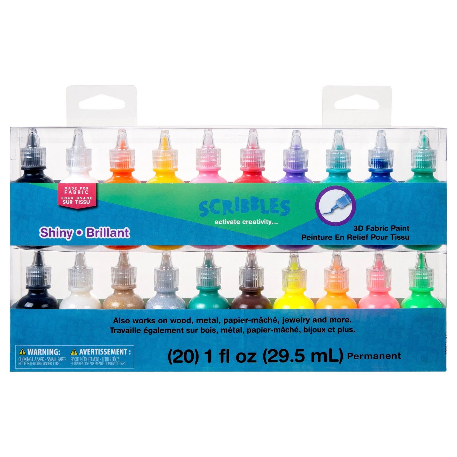 Scribbles • 3D Fabric Paint Shiny 29.5ml Glittery & Shiny 20bottles