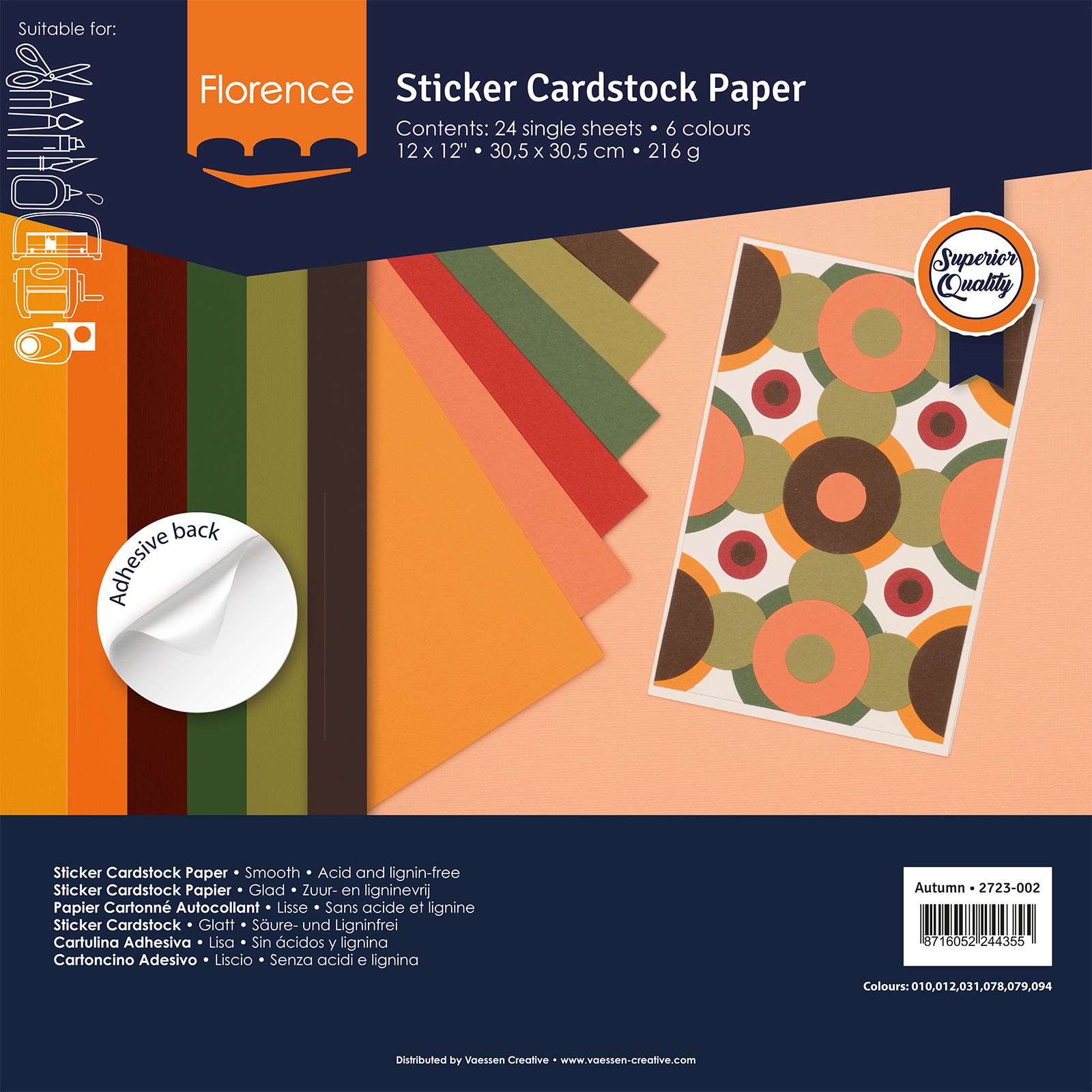 Florence • Sticker Cardstock Paper Smooth 12x12 Autumn 24 sheets