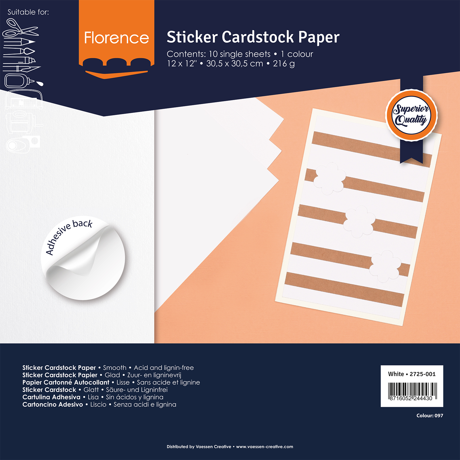 Florence • Sticker Cardstock 216g Glatt Weiß