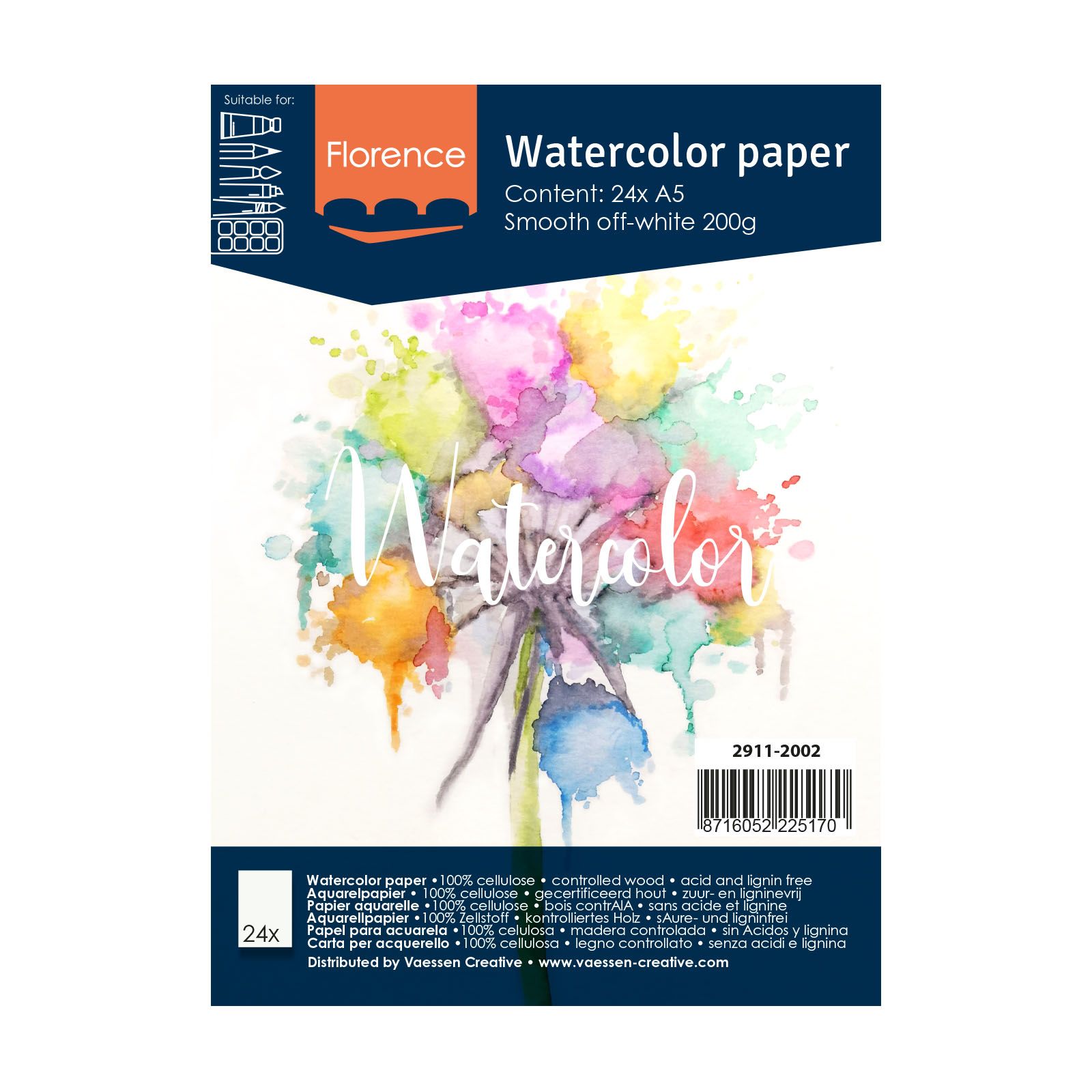 Florence  • Papier Aquarelle 200g Lisse A5 Blanc Cassé 24x