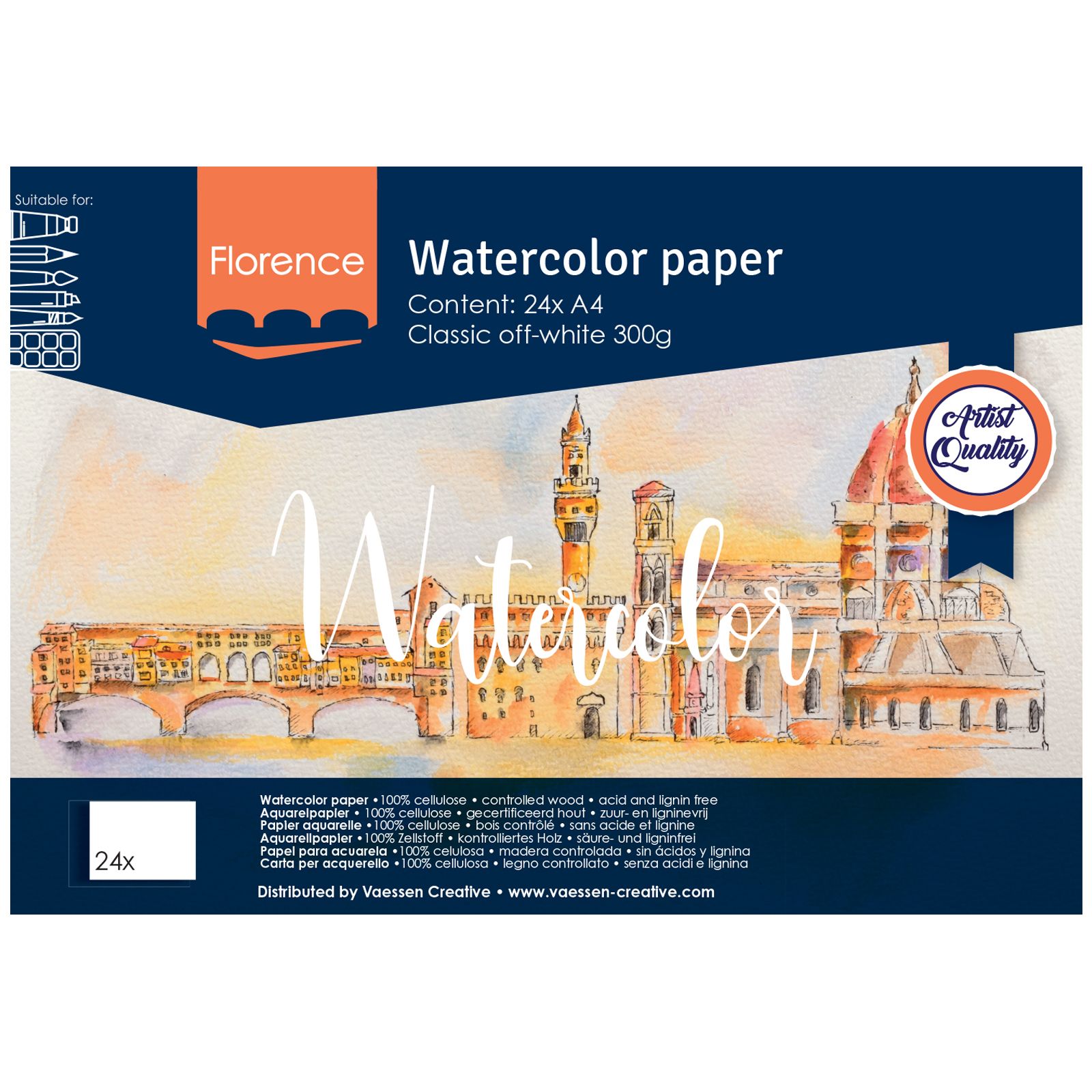 Florence • Carta per Acquerello Struttura Fine A4 300g Bianco Sporco 24x
