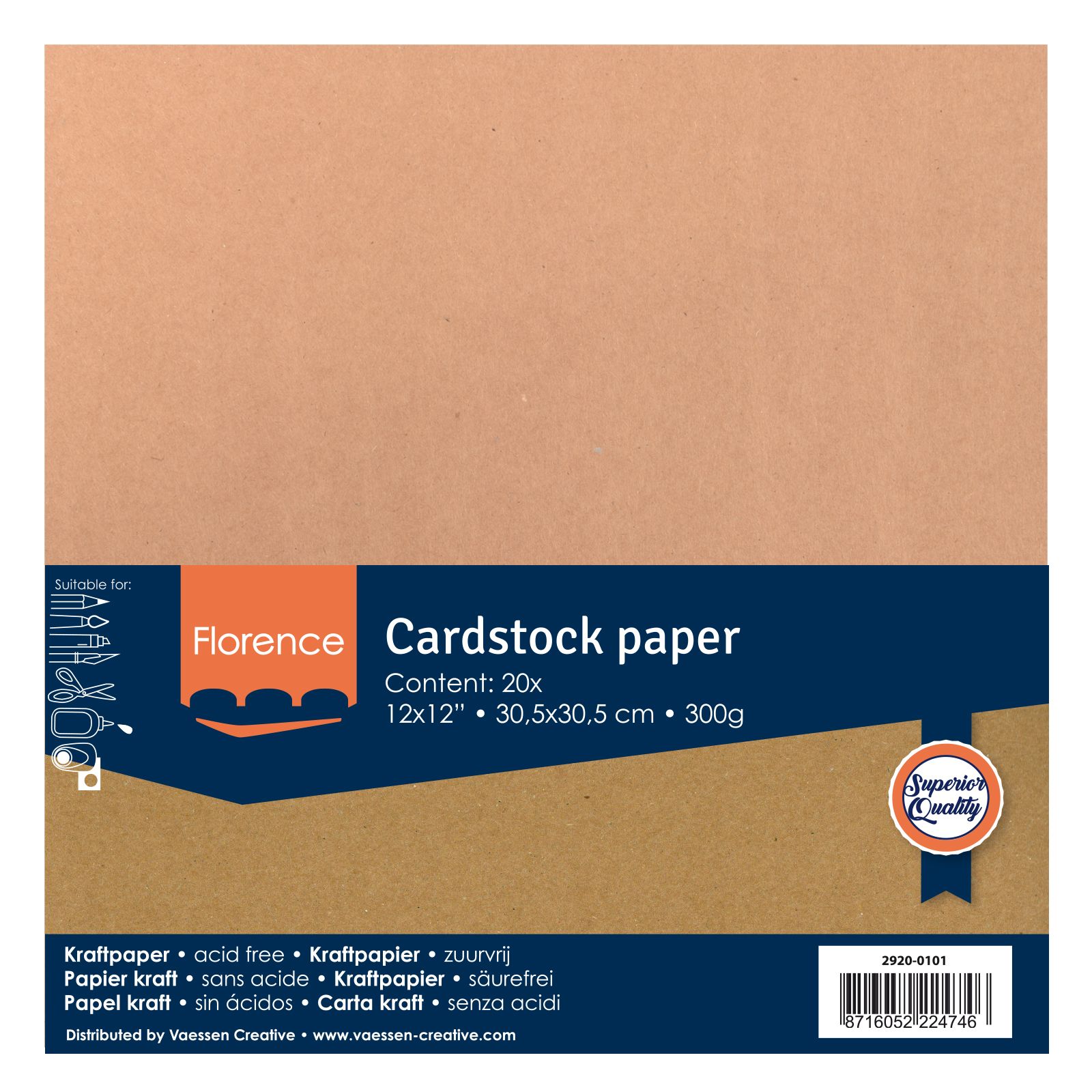 Florence • Cardstock Paper 300g Smooth 12x12 Kraft 20x