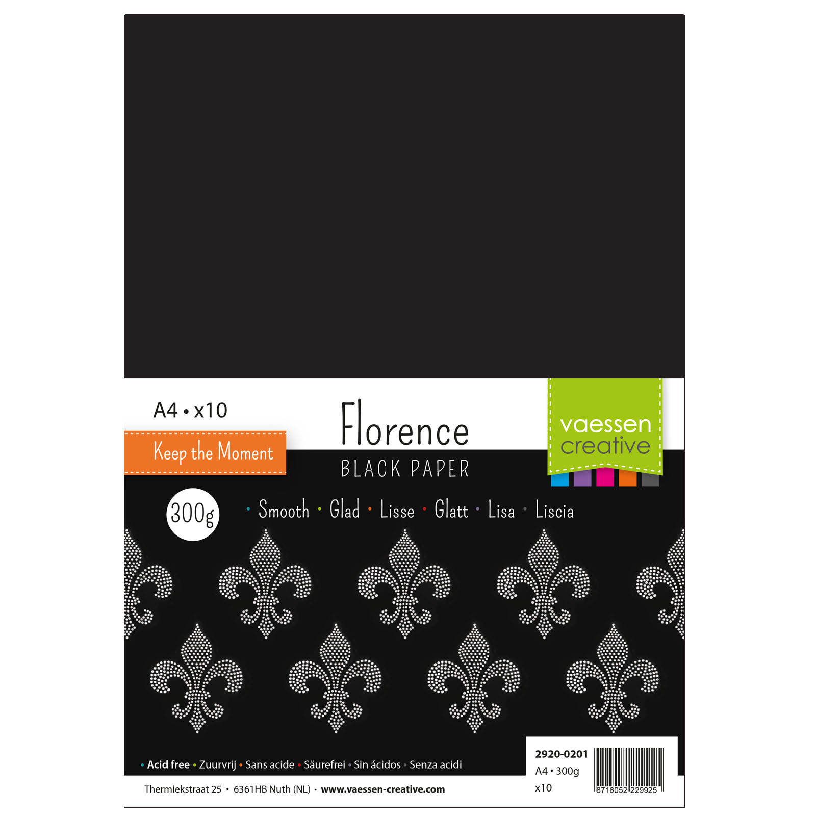 Florence • Cartoncino Liscio A4 300g Nero 10pezzi