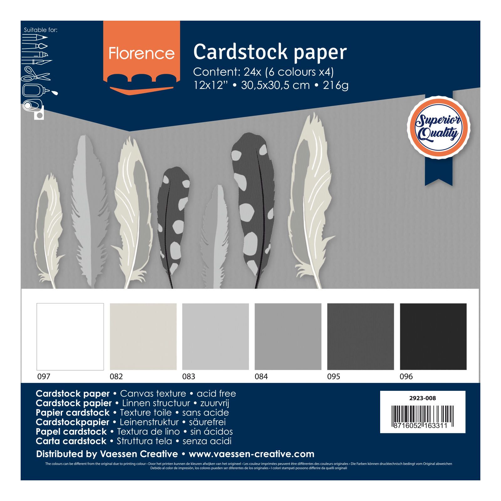 Florence • Cardstock Paper Multipack 216g Texture 12x12 Pastel 24x