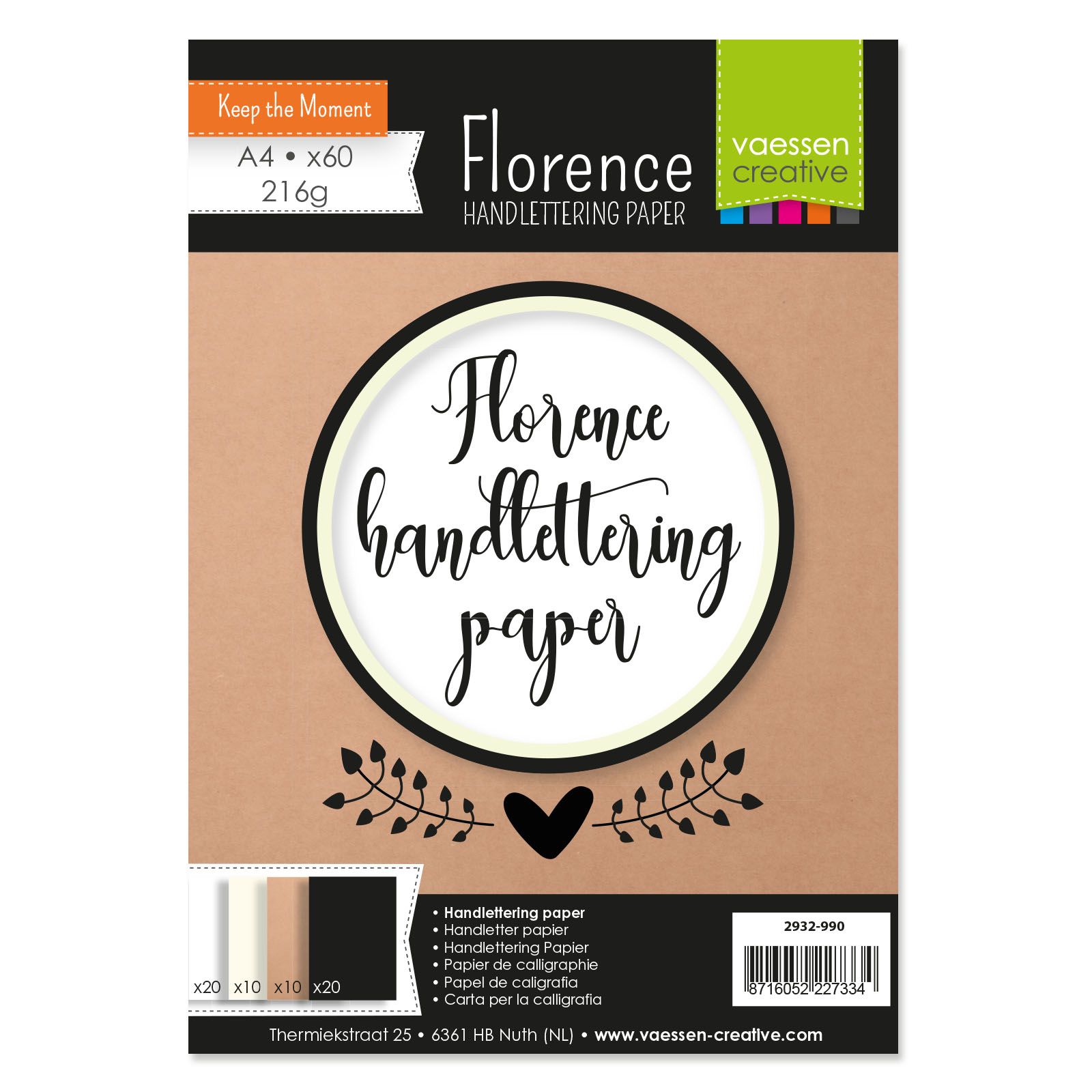 Florence • Hand Lettering Paper 216g Smooth A4 Assorti 60x 
