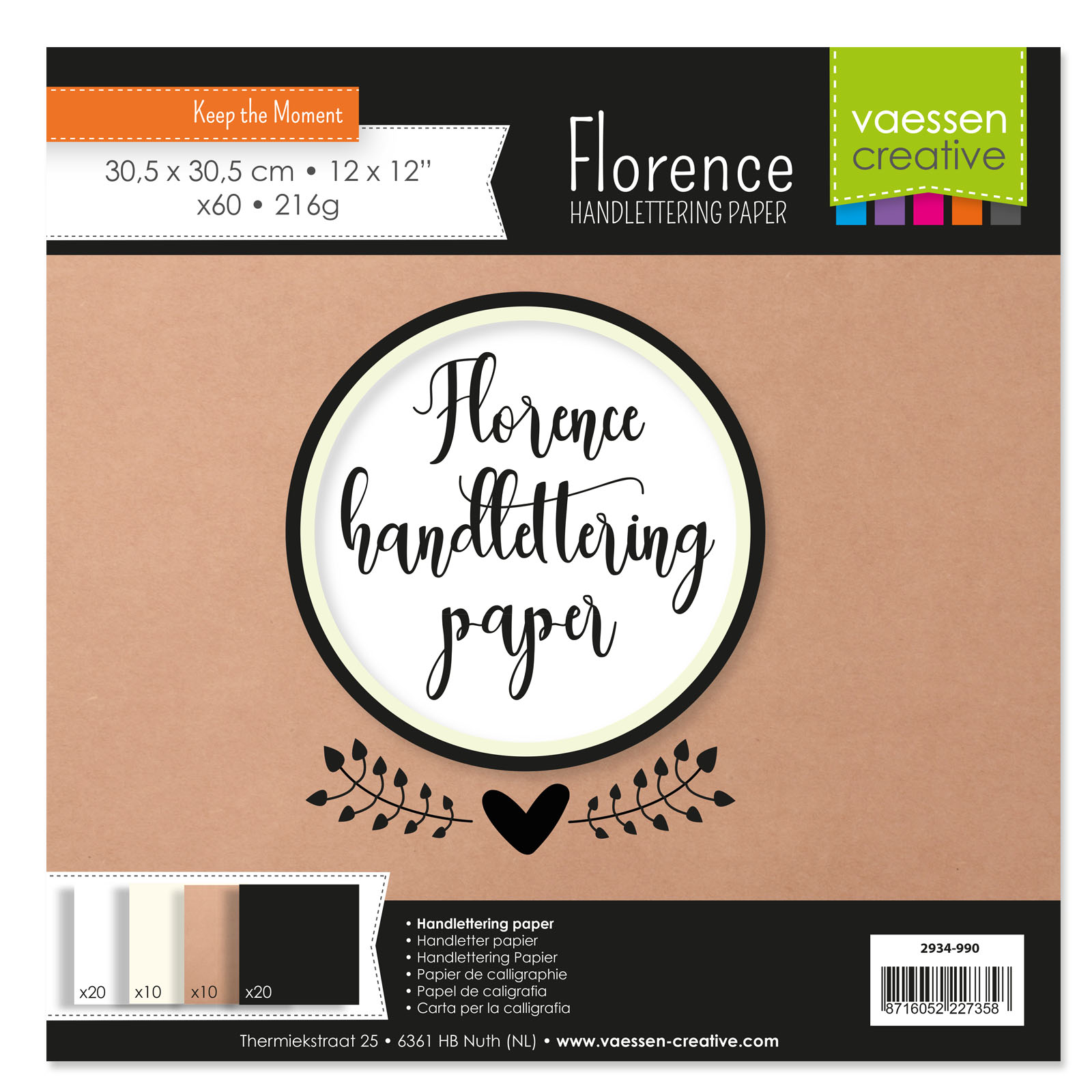 Florence • Hand Lettering Paper 216g Smooth 12x12" Assorti 60x 