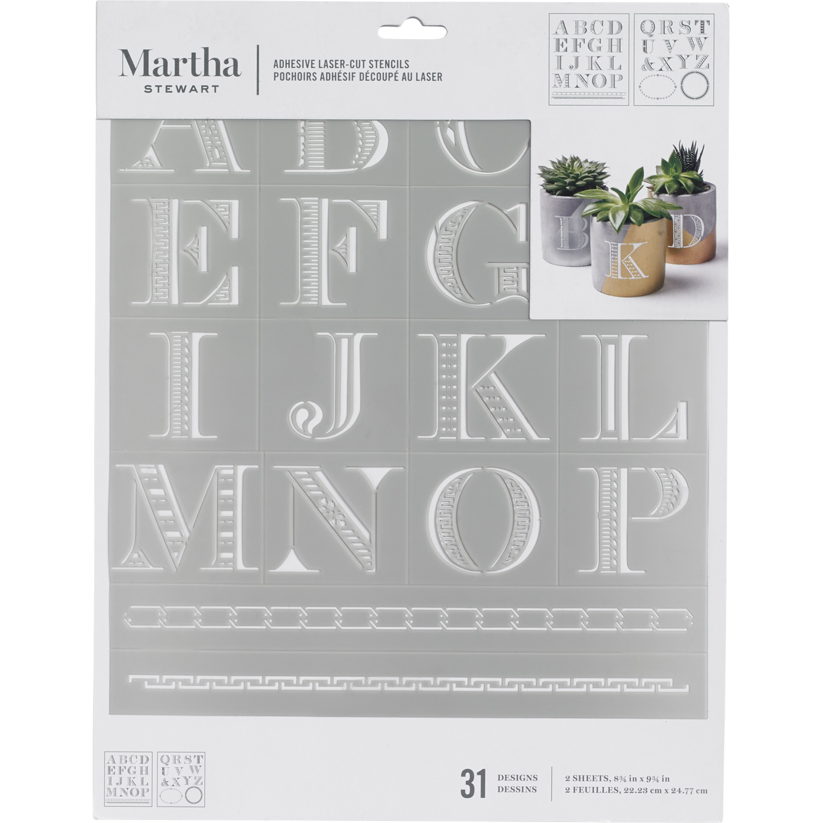 Martha Stewart • Klebstoff Stencil ausführliches Monogramm 2pcs