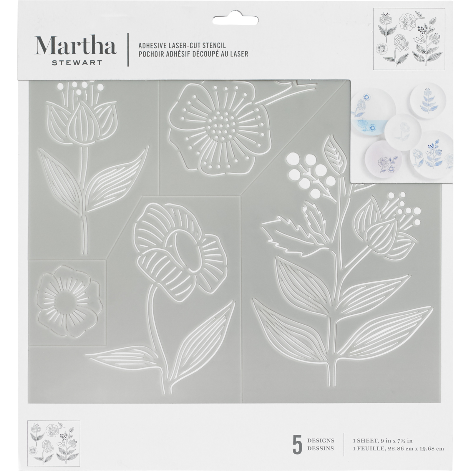 Martha Stewart • Zelfklevend stencil lijntekeningen bloemen