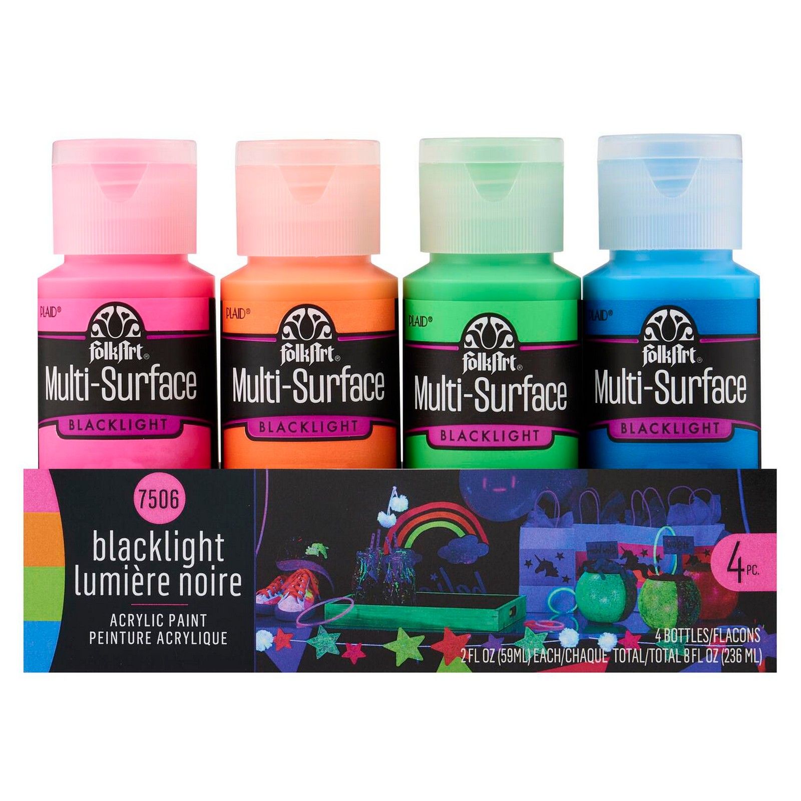 FolkArt • Paint Sets Fams Neon Blacklight 4x