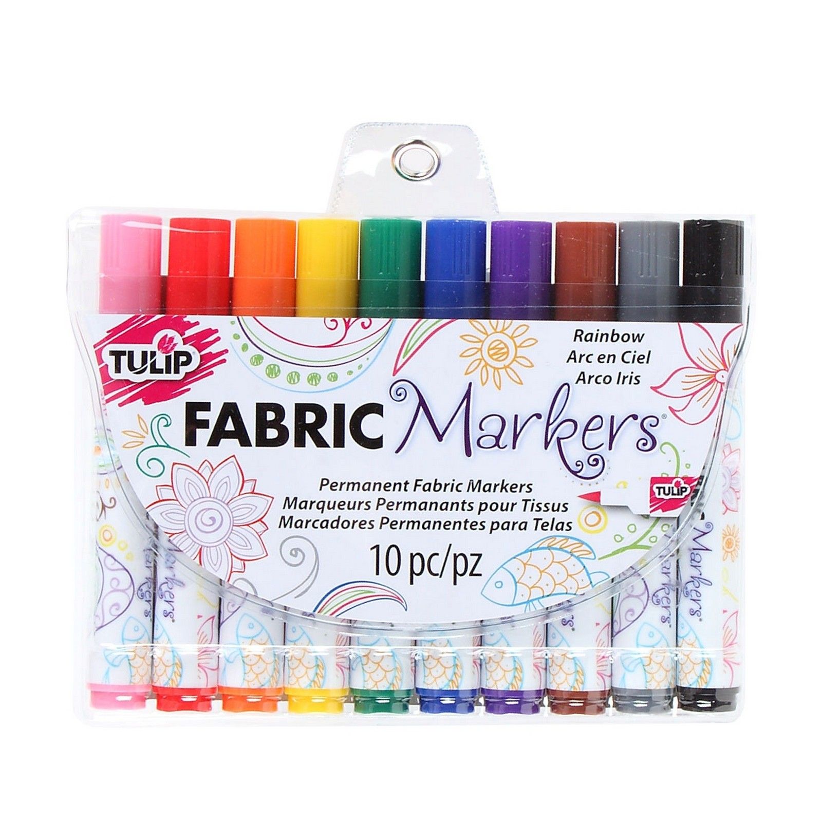 Tulip • Permanent fabric markers brush tip Rainbow 10pcs