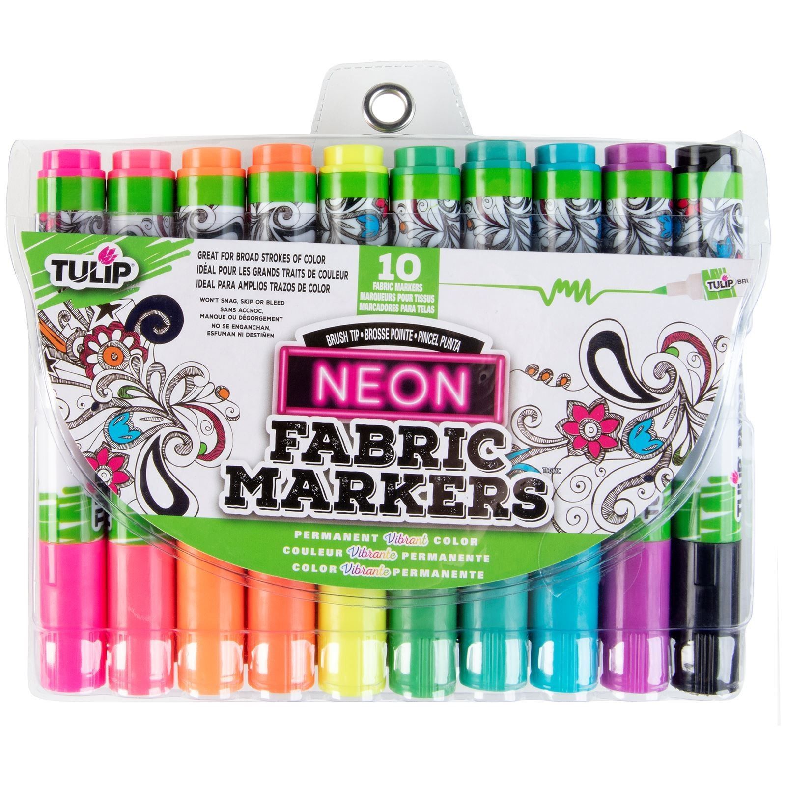 Tulip • Permanent fabric markers brush tip Neon 10pcs  