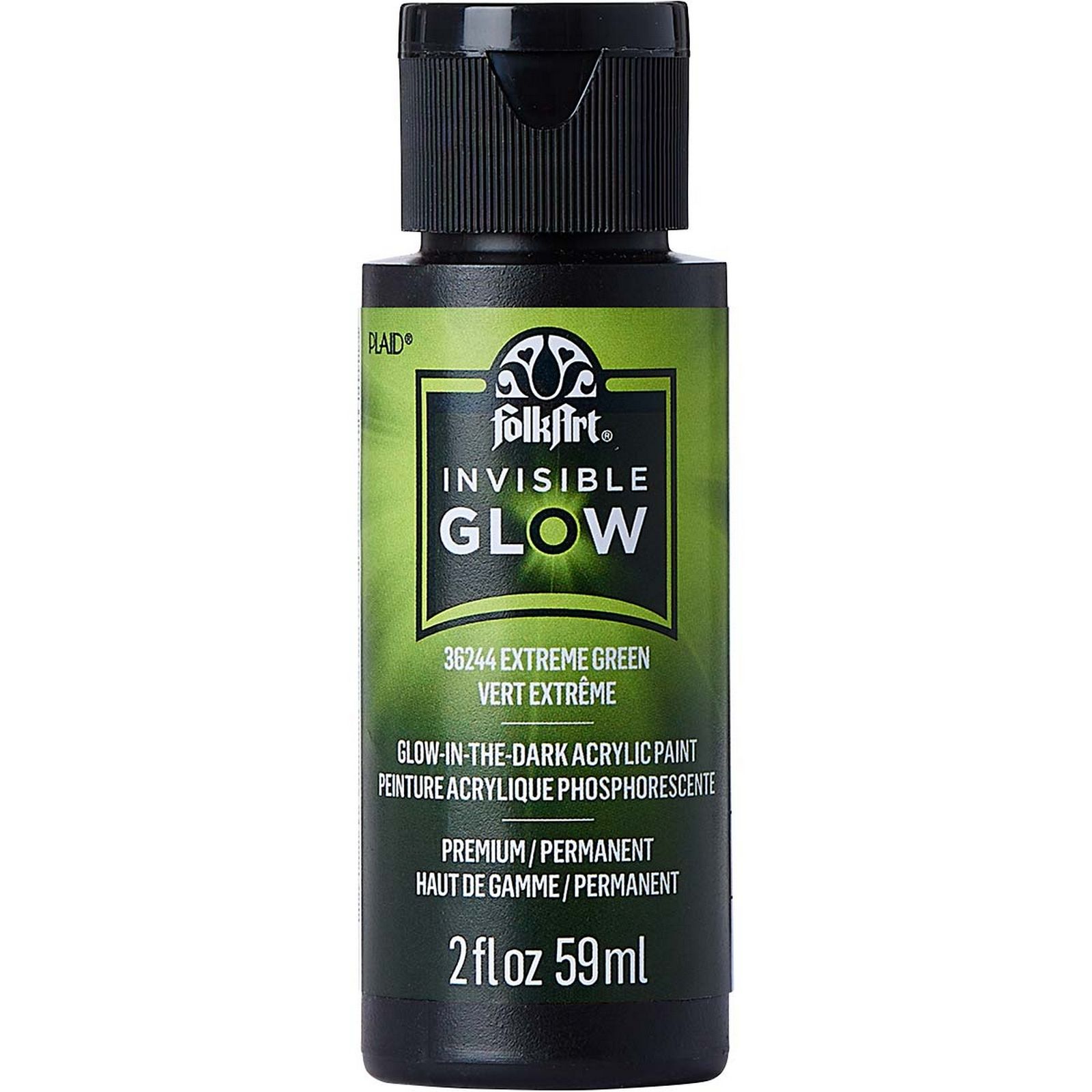 Folkart • Invisible Glow in the Dark Acrylic Paint Permanent Extreme Green 59ml