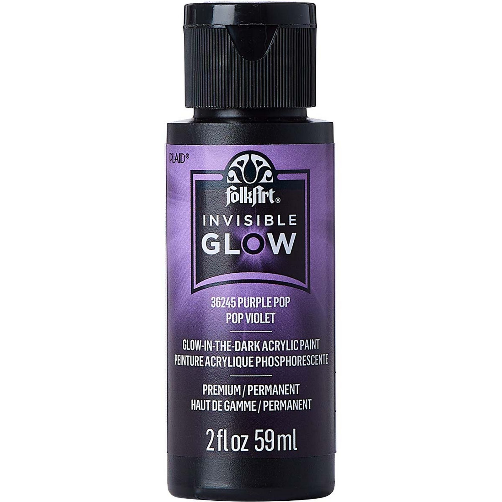 Folkart • Invisible Glow in the Dark Acrylic Paint Permanent Purple Pop 59ml