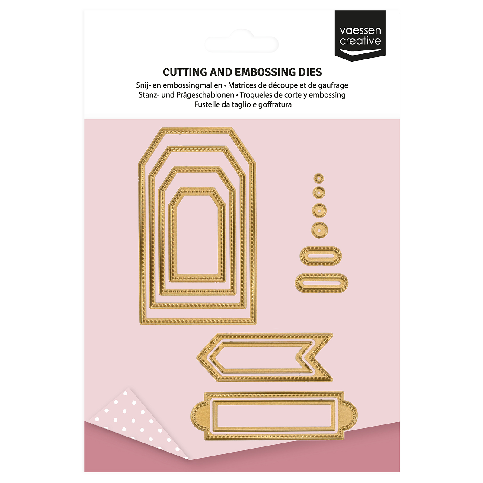 Vaessen Creative • Troqueles de Corte y Embossing para Mini Máquina Banderines & Etiquetas Trapezoidales 14uds