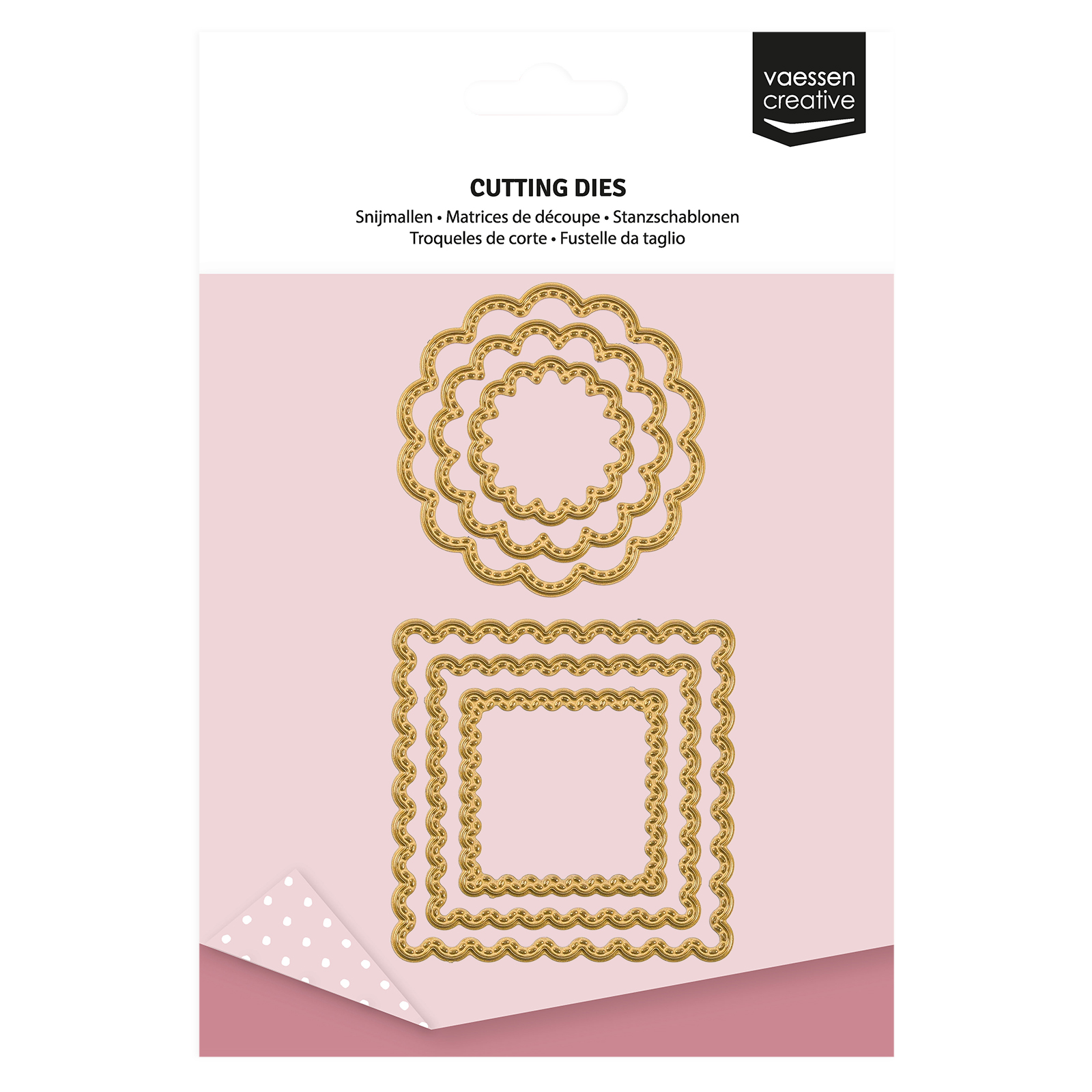Vaessen Creative • Troqueles de Corte y Embossing para Mini Máquina Círculos & Cuadrados Festoneados 6uds