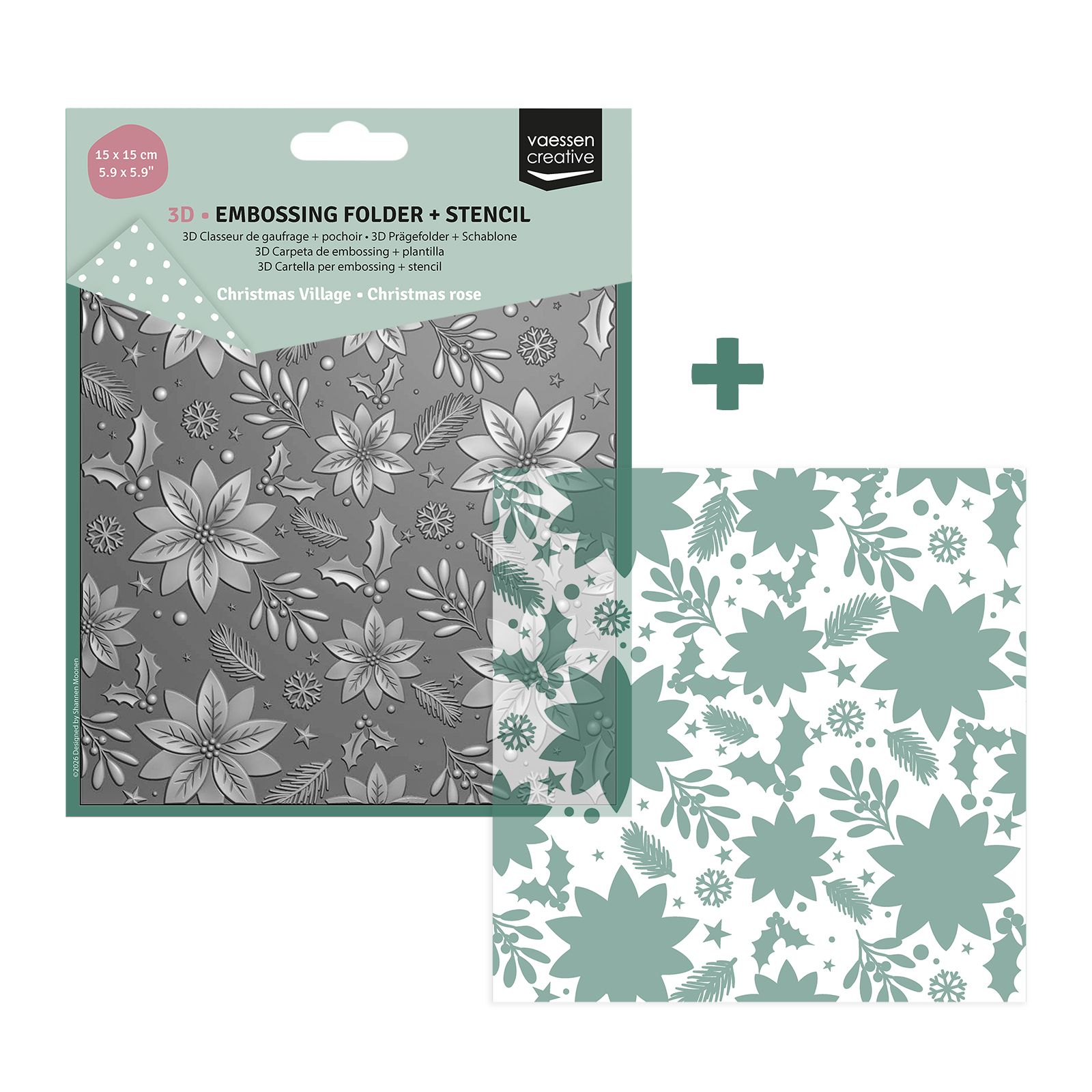 Vaessen Creative • 3D Embossing Folder + Stencil Christmas Rose 5.9x5.9"