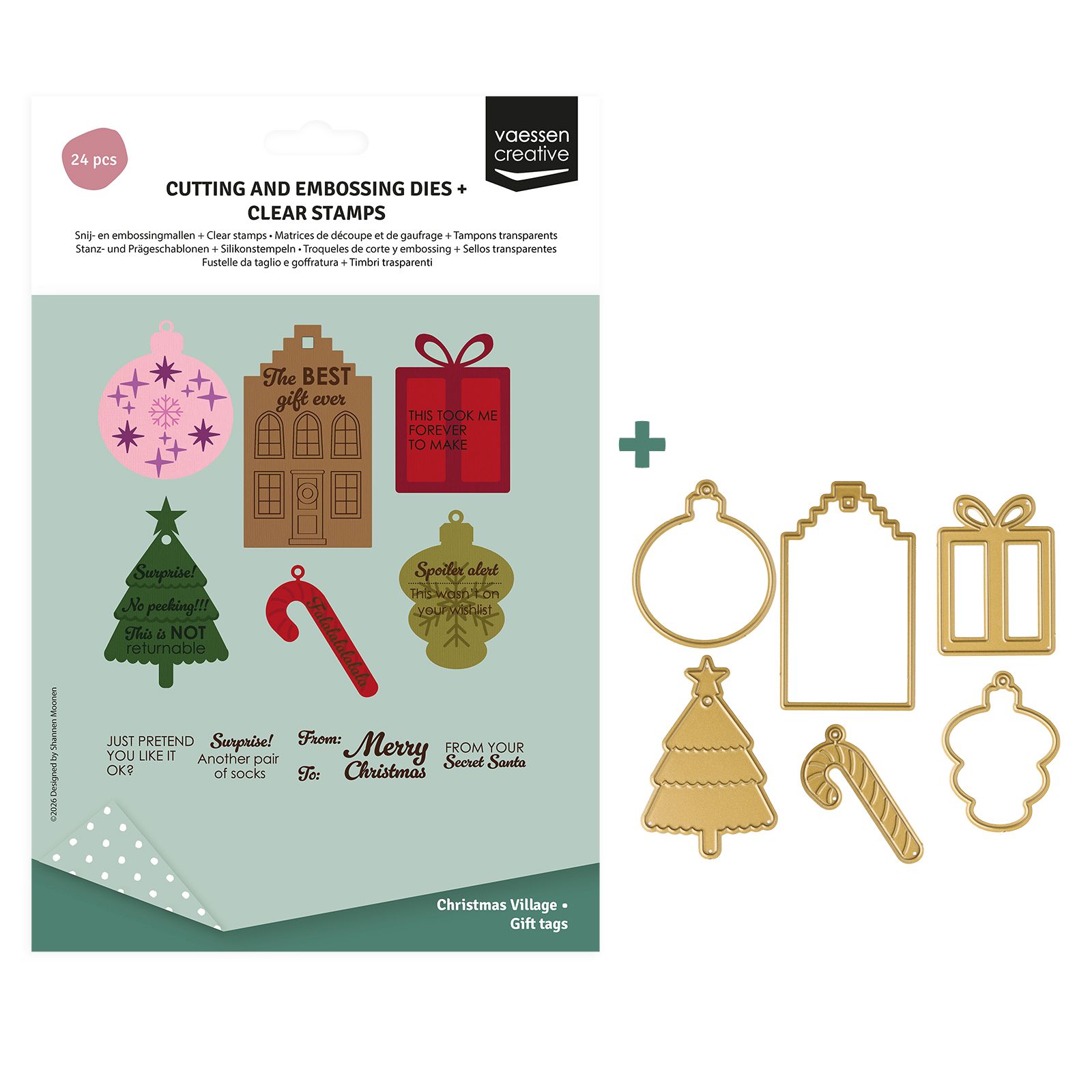 Vaessen Creative • Stempel & Snijmalset Cadeaulabels Kerst 24st.