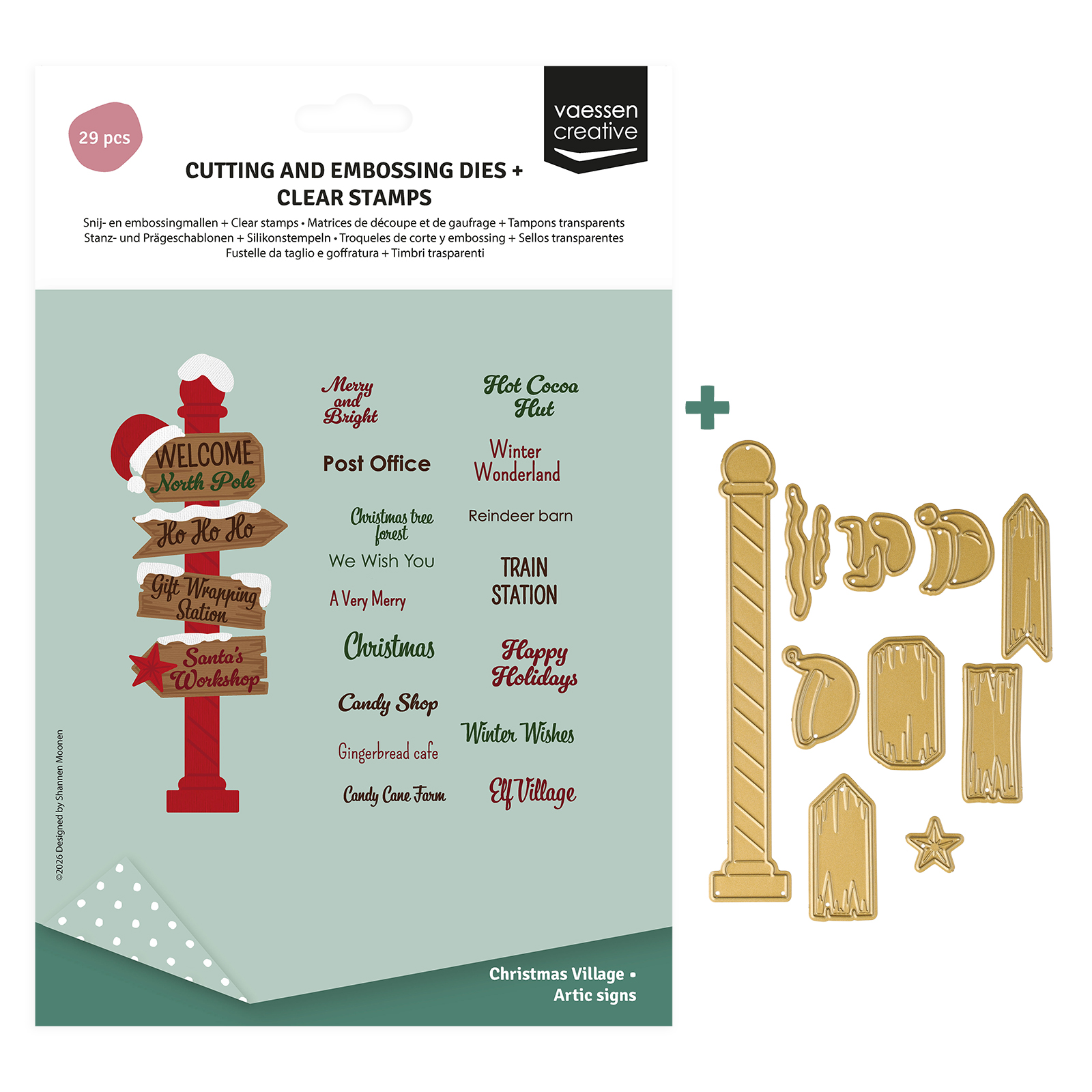 Vaessen Creative • Set Tampons & Matrices de Découpe Panneaux Directionnels Pôle Nord 30pcs