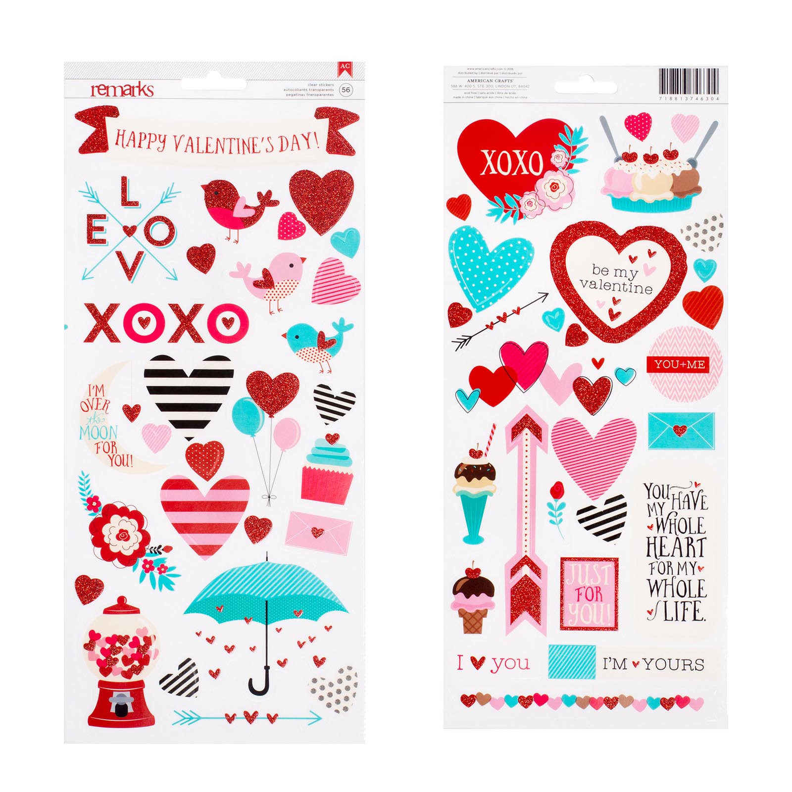American Crafts • Valentines accent and phrase stickers 56pcs
