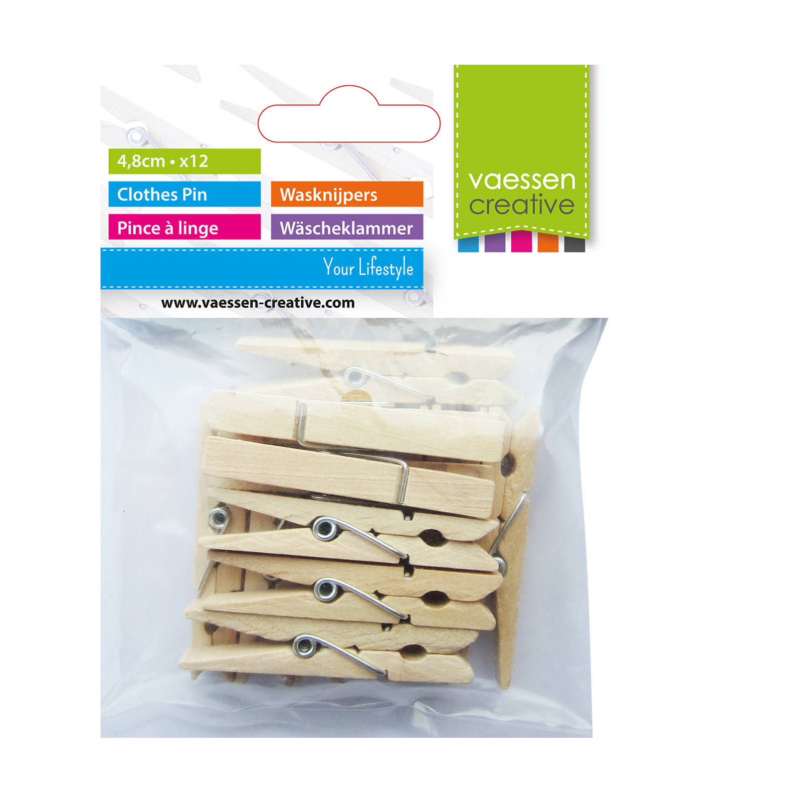 Vaessen Creative • Clothes pin wood 4,8cm 12pcs naturel